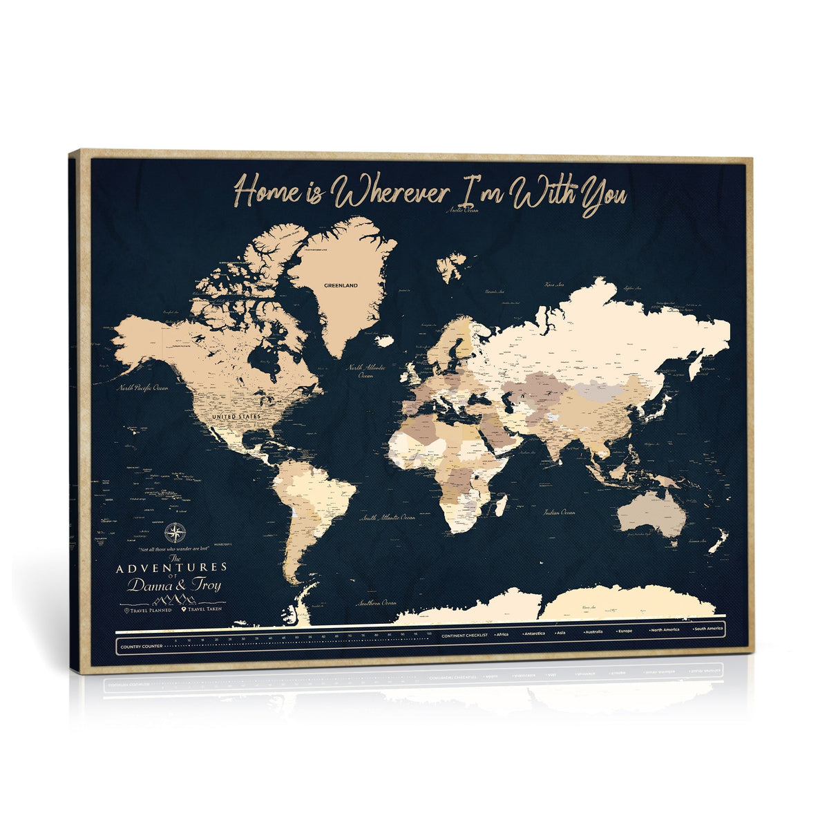 Custom Push Pin World Map Canvas Print, Family Travel Tracker, Family Room and Bedroom Decor