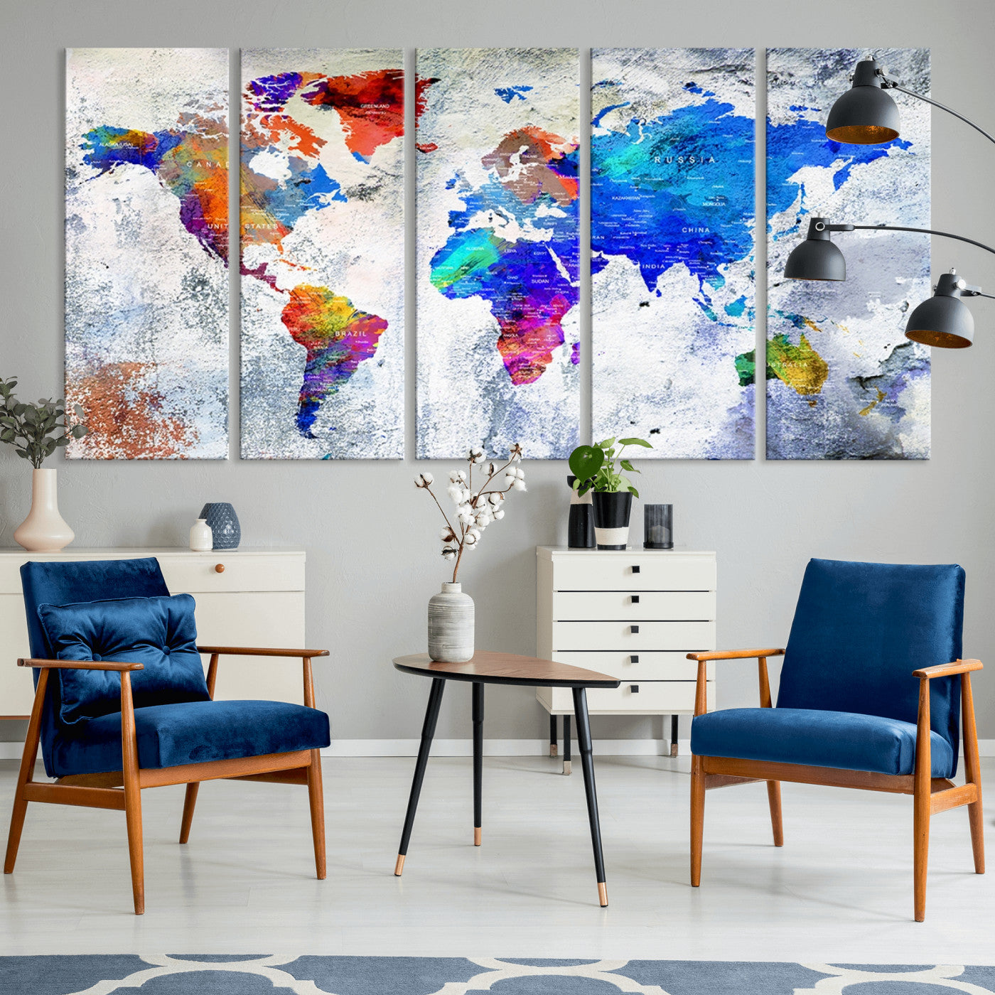 Push Pin World Map Canvas Print – Framed Wall Art for Couples to Track Their Travels – Anniversary Gift or Home Adventure Decor