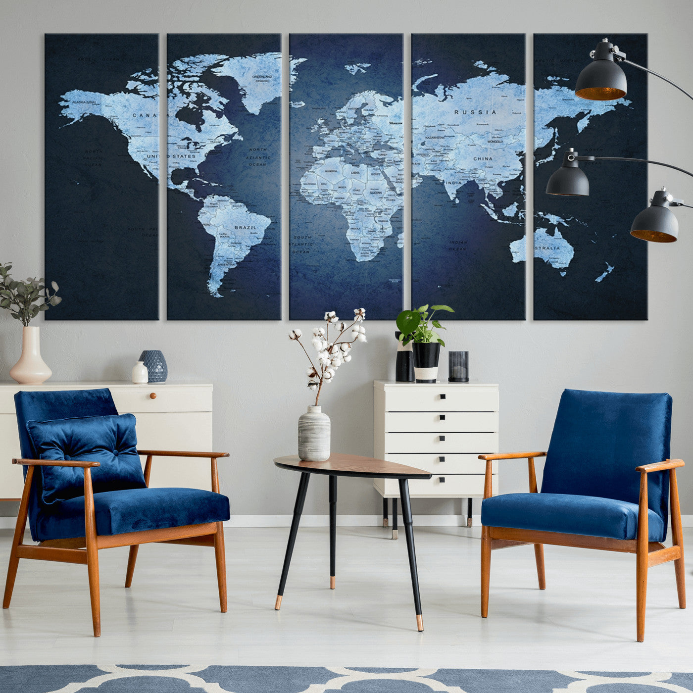 Push Pin World Map Canvas Print – Framed Wall Art for Couples to Track Their Travels – Anniversary Gift or Home Adventure Decor