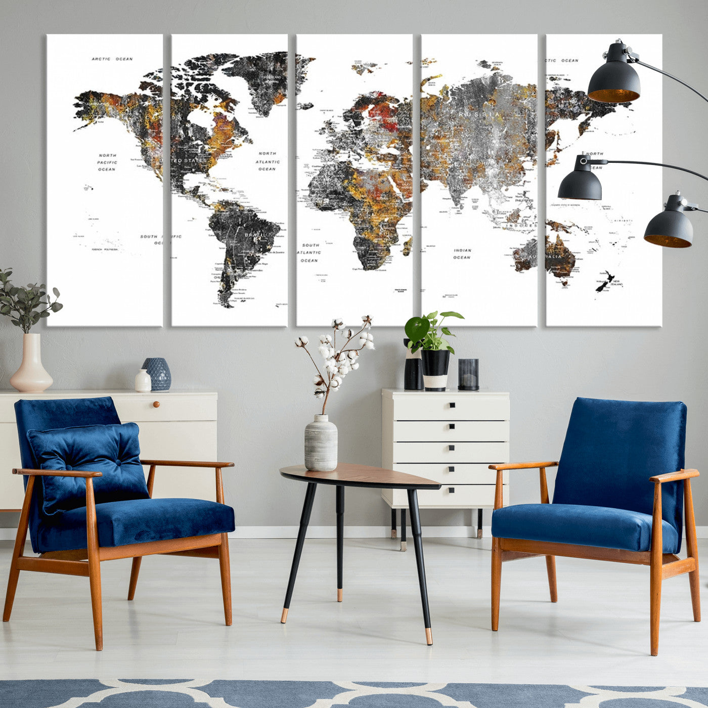Push Pin World Map Canvas Print – Framed Wall Art for Couples to Track Their Travels – Anniversary Gift or Home Adventure Decor