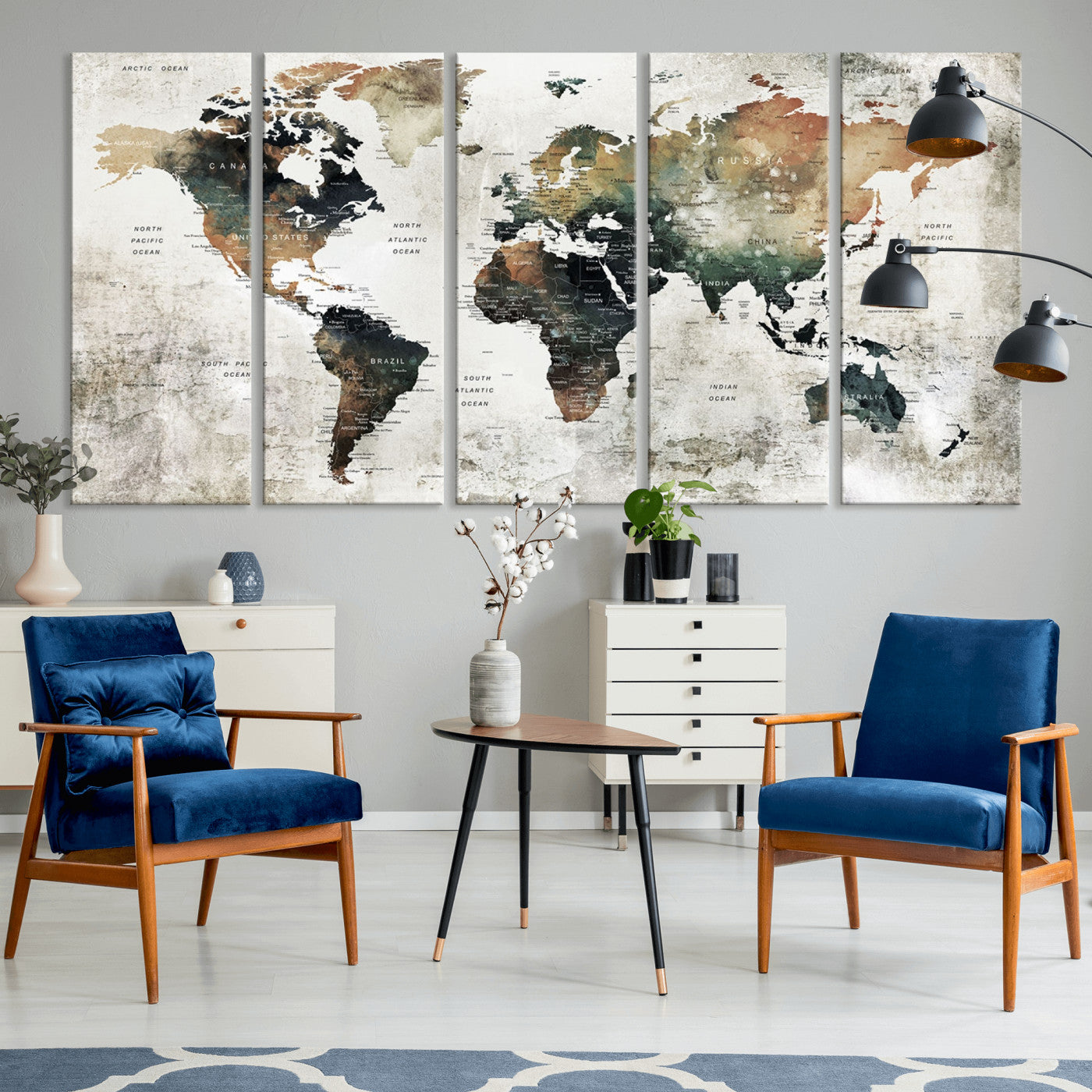 Push Pin World Map Canvas Print – Framed Wall Art for Couples to Track Their Travels – Anniversary Gift or Home Adventure Decor