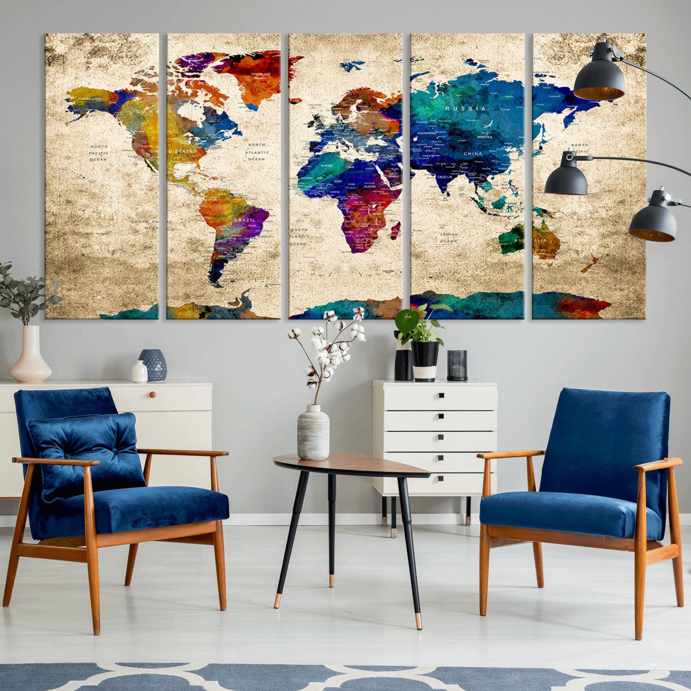 Push Pin World Map Canvas Print – Framed Wall Art for Couples to Track Their Travels – Anniversary Gift or Home Adventure Decor