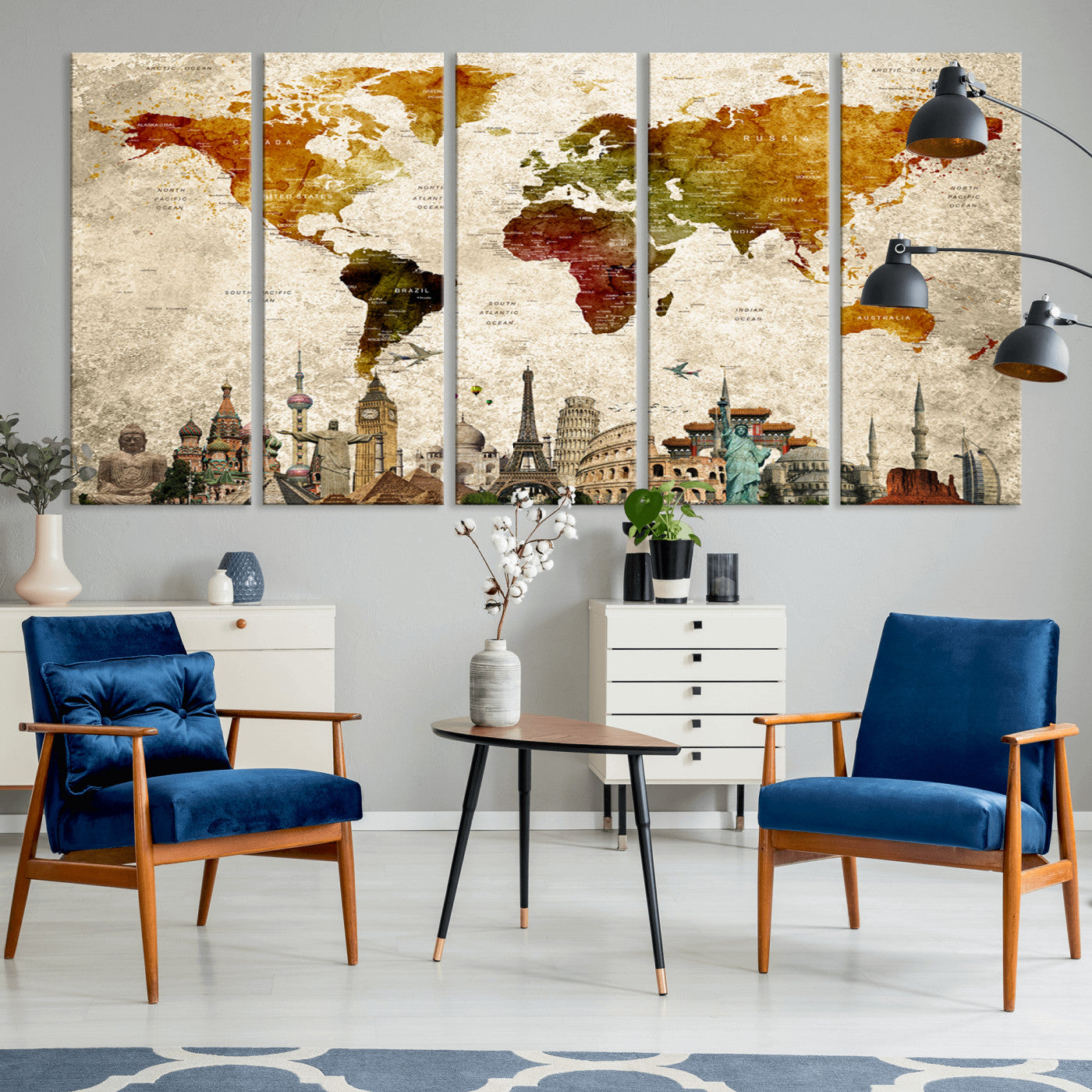 Push Pin World Map Canvas Print – Framed Wall Art for Couples to Track Their Travels – Anniversary Gift or Home Adventure Decor