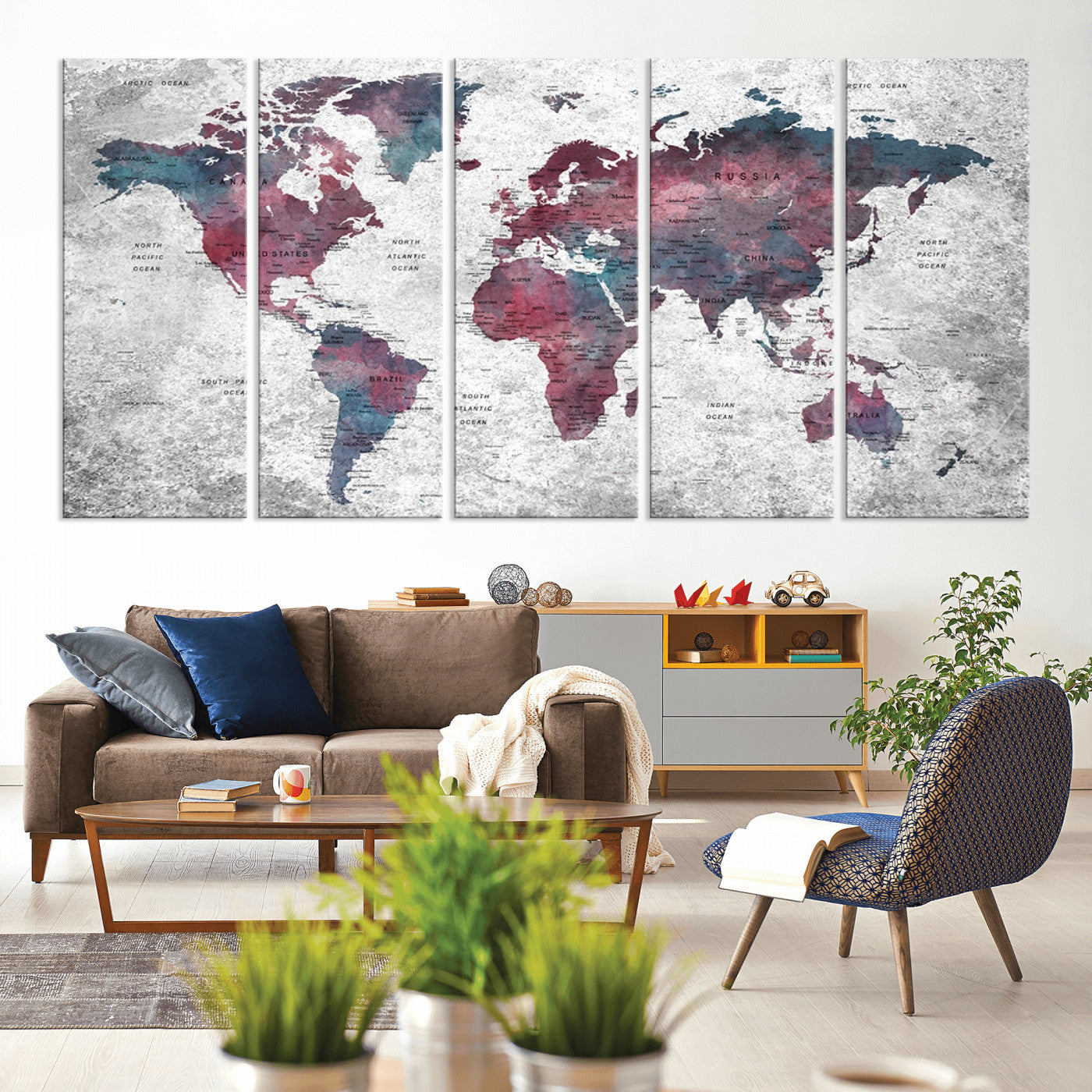 Push Pin World Map Canvas Print – Framed Wall Art for Couples to Track Their Travels – Anniversary Gift or Home Adventure Decor