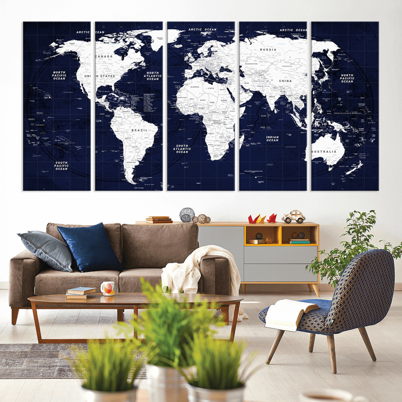 Push Pin World Map Canvas Print – Framed Wall Art for Couples to Track Their Travels – Anniversary Gift or Home Adventure Decor