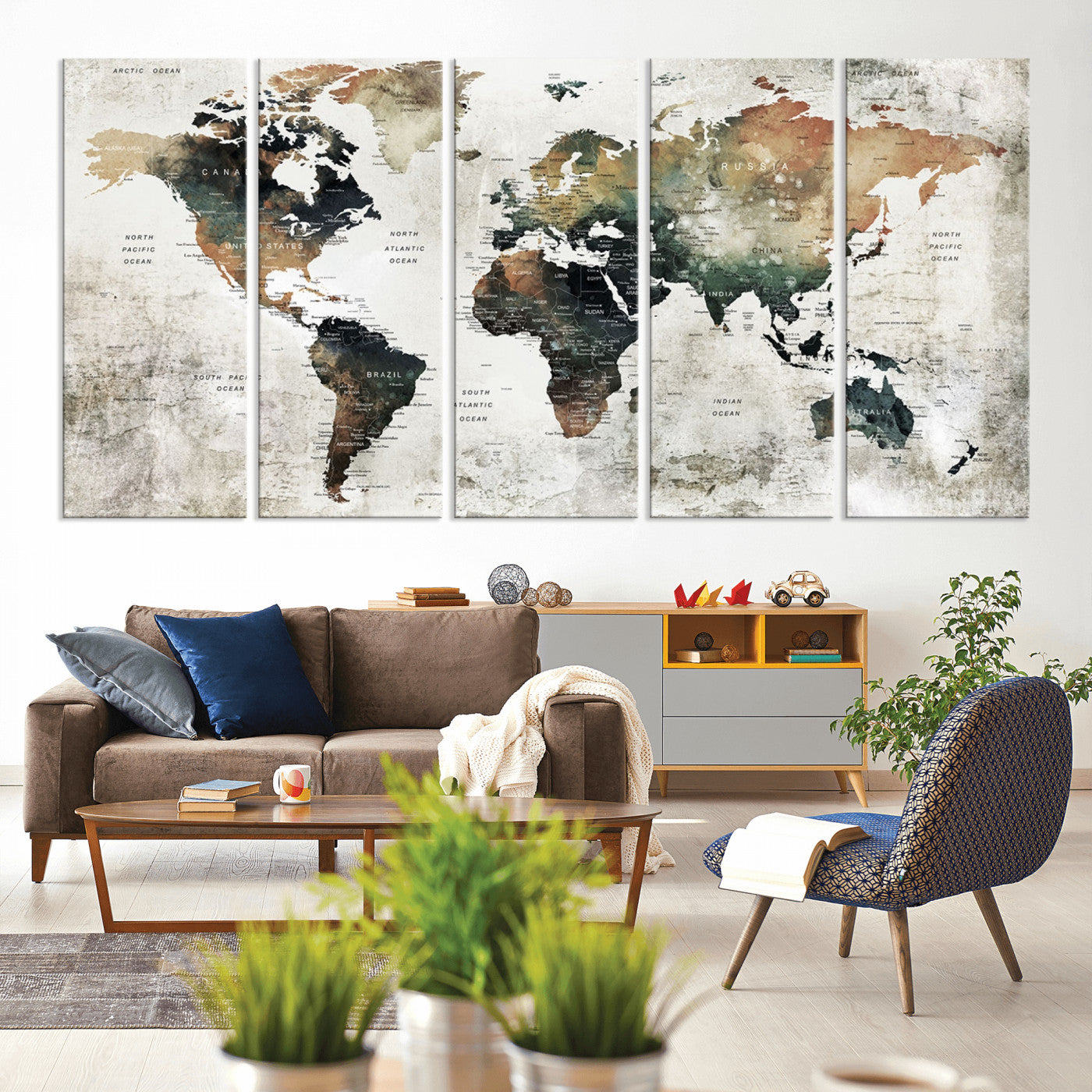 Push Pin World Map Canvas Print – Framed Wall Art for Couples to Track Their Travels – Anniversary Gift or Home Adventure Decor