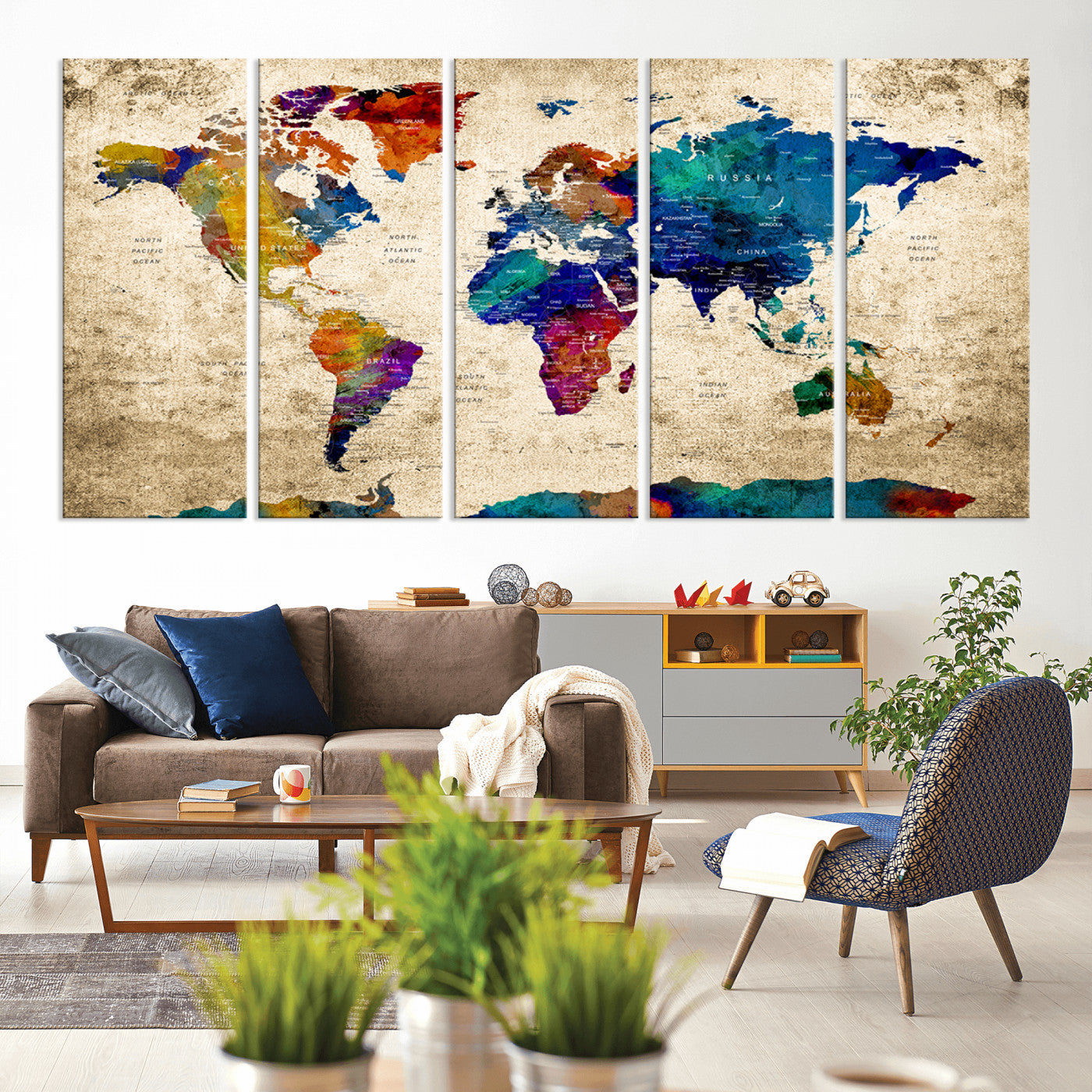 Push Pin World Map Canvas Print – Framed Wall Art for Couples to Track Their Travels – Anniversary Gift or Home Adventure Decor