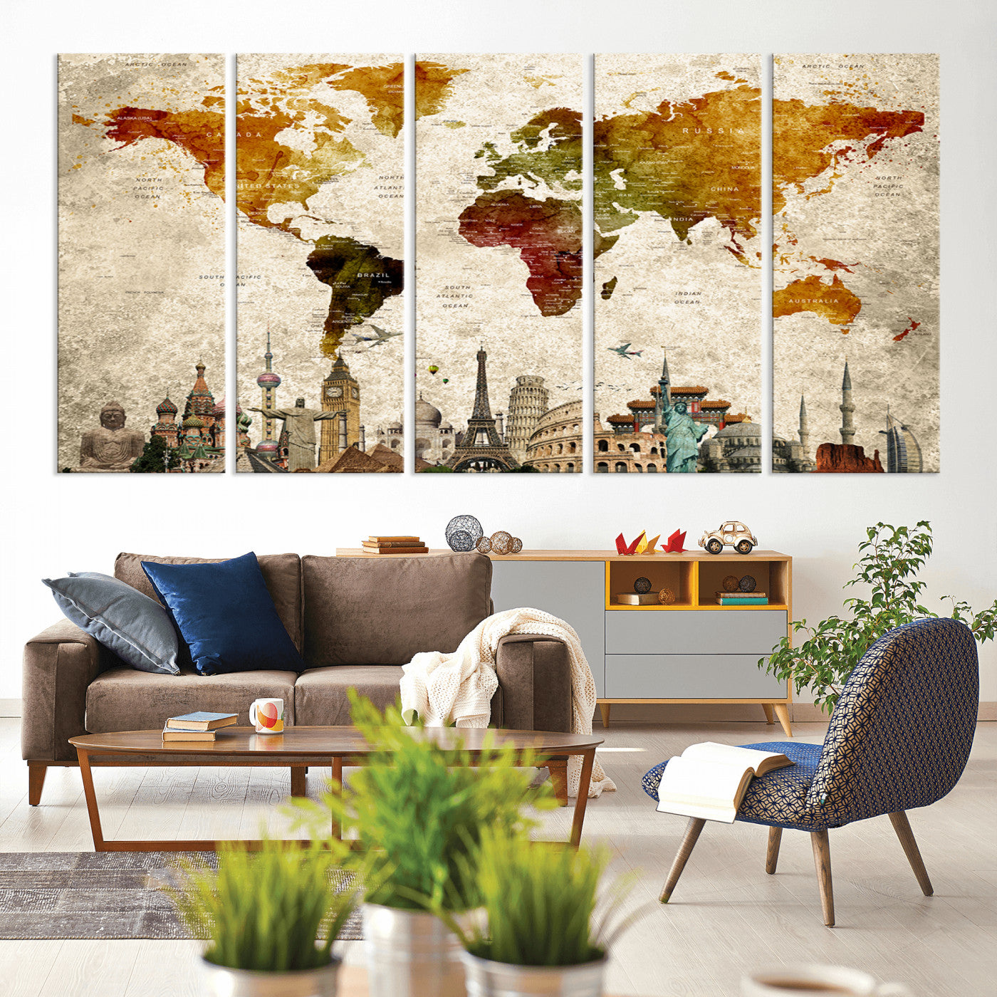 Push Pin World Map Canvas Print – Framed Wall Art for Couples to Track Their Travels – Anniversary Gift or Home Adventure Decor