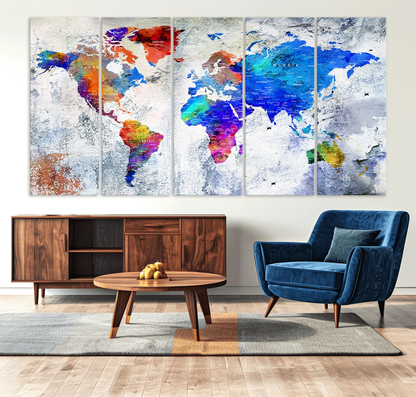 Push Pin World Map Canvas Print – Framed Wall Art for Couples to Track Their Travels – Anniversary Gift or Home Adventure Decor