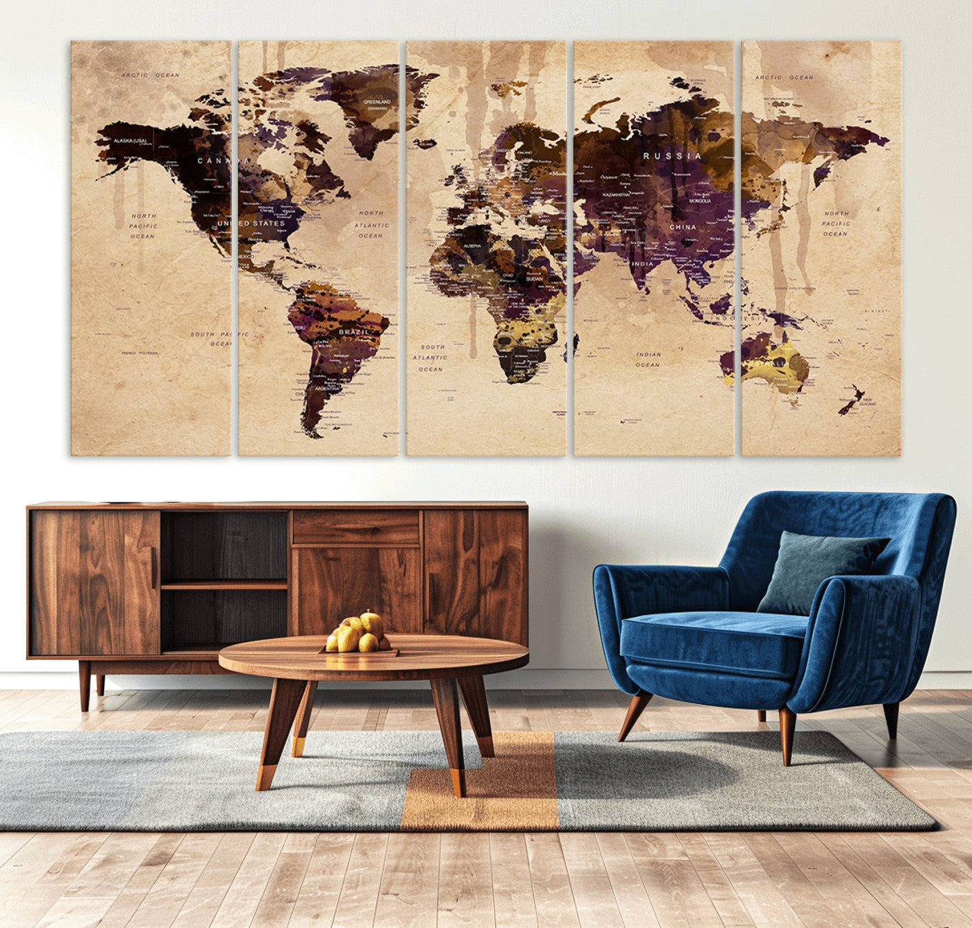 Push Pin World Map Canvas Print – Framed Wall Art for Couples to Track Their Travels – Anniversary Gift or Home Adventure Decor