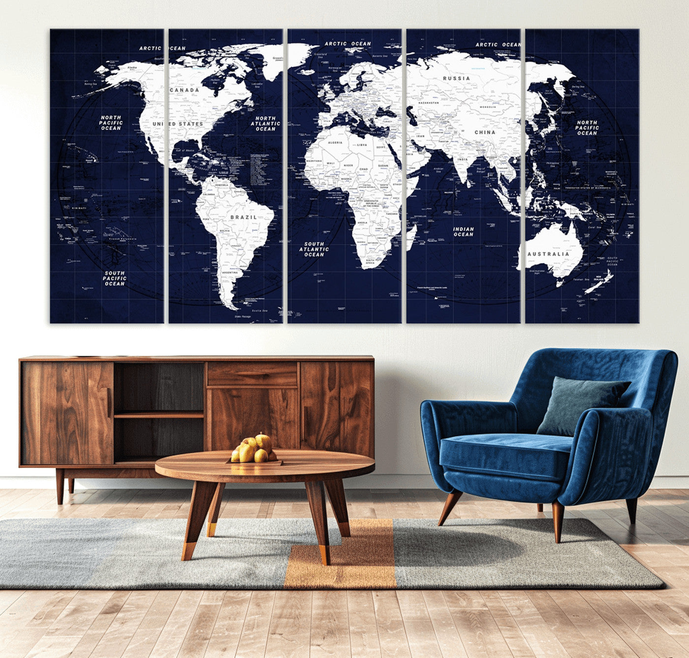 Push Pin World Map Canvas Print – Framed Wall Art for Couples to Track Their Travels – Anniversary Gift or Home Adventure Decor