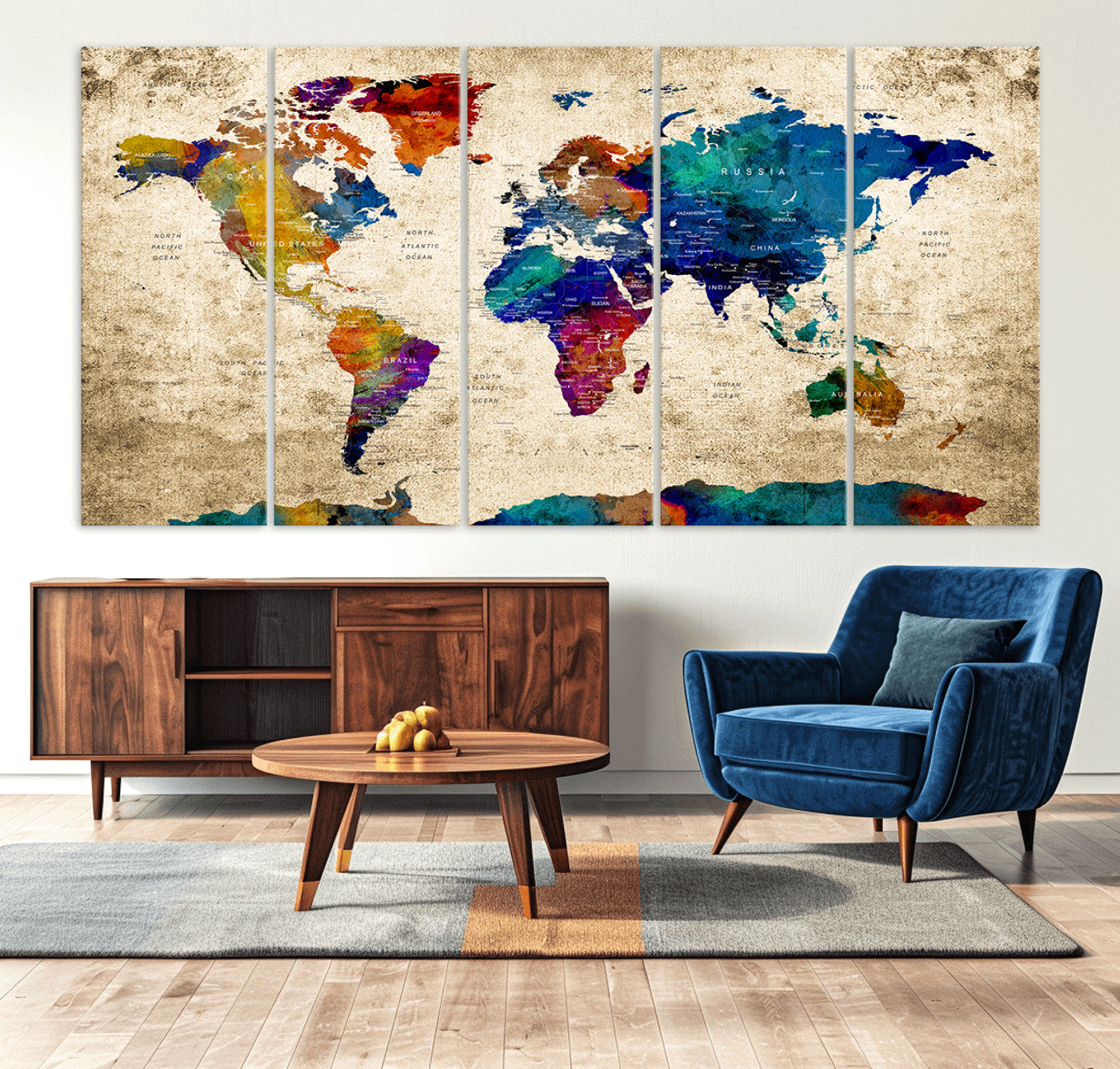 Push Pin World Map Canvas Print – Framed Wall Art for Couples to Track Their Travels – Anniversary Gift or Home Adventure Decor