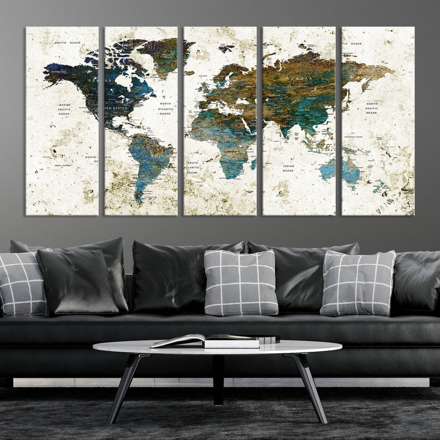 Vintage World Map Wall Art Canvas Print, Framed Rustic Earth Map Art Picture Print, Antique Map Perfect Rustic Vintage Decor Artwork