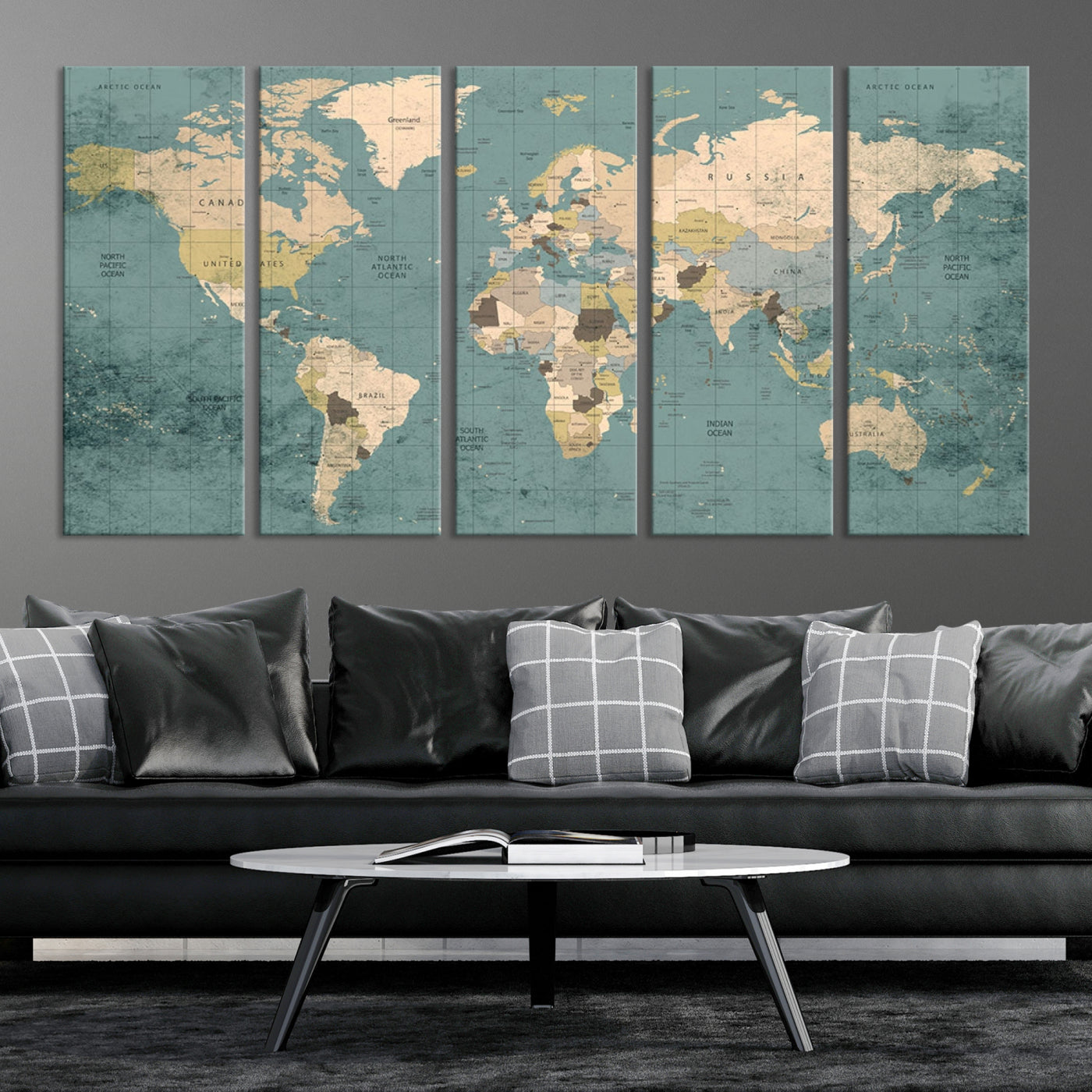 Classic World Map Wall Art Canvas Print, Framed Retro Map Art Picture Print, Vintage Atlas Perfect Rustic Explorer Decor Artwork