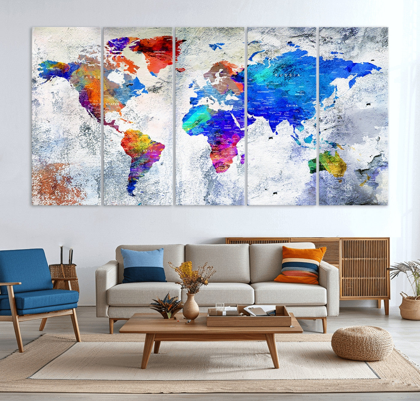 Push Pin World Map Canvas Print – Framed Wall Art for Couples to Track Their Travels – Anniversary Gift or Home Adventure Decor