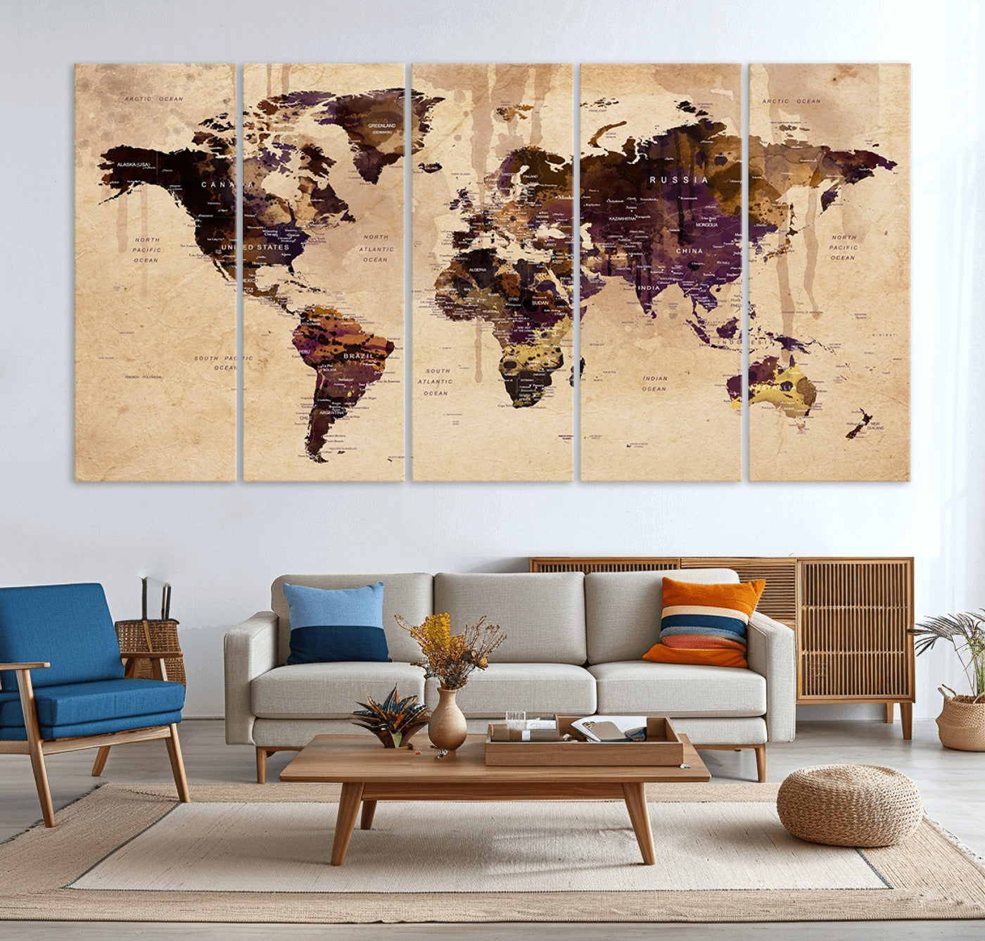 Push Pin World Map Canvas Print – Framed Wall Art for Couples to Track Their Travels – Anniversary Gift or Home Adventure Decor