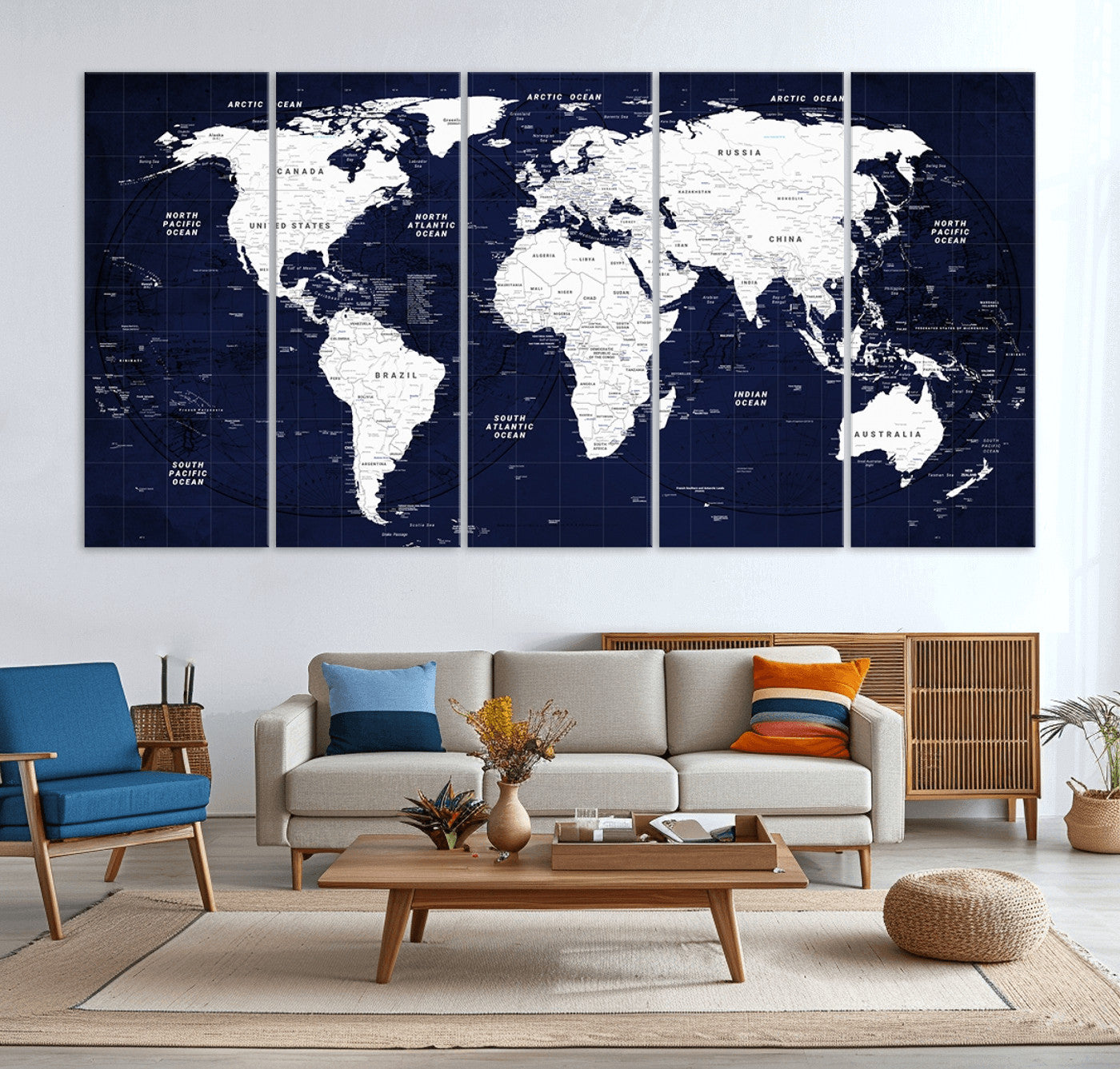 Push Pin World Map Canvas Print – Framed Wall Art for Couples to Track Their Travels – Anniversary Gift or Home Adventure Decor