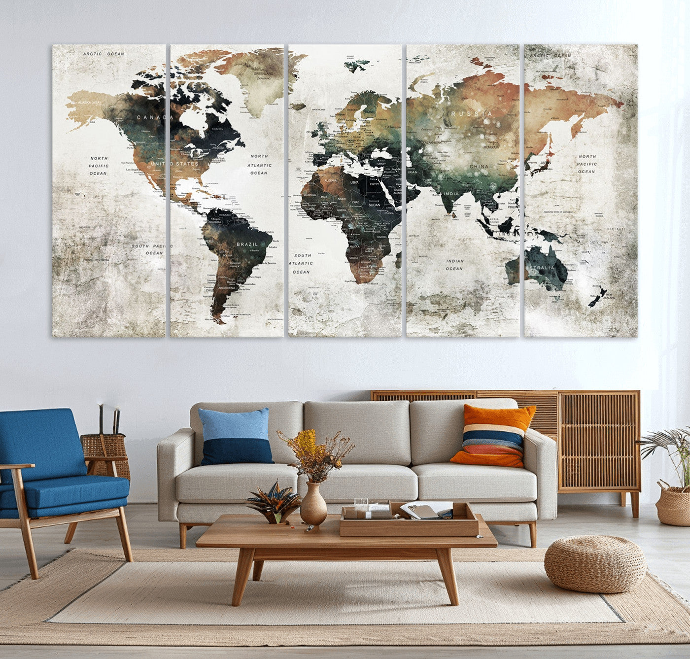 Push Pin World Map Canvas Print – Framed Wall Art for Couples to Track Their Travels – Anniversary Gift or Home Adventure Decor