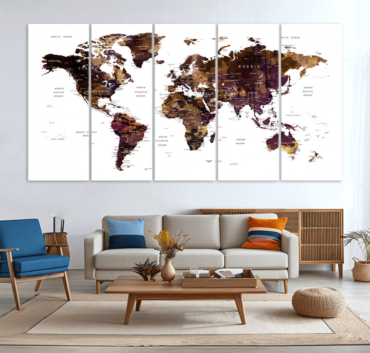 Push Pin World Map Canvas Print – Framed Wall Art for Couples to Track Their Travels – Anniversary Gift or Home Adventure Decor