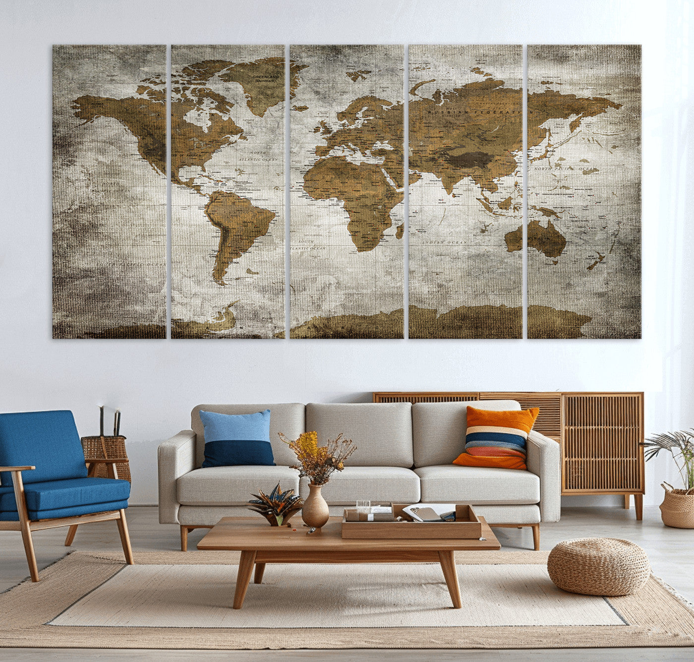 Push Pin World Map Canvas Print – Framed Wall Art for Couples to Track Their Travels – Anniversary Gift or Home Adventure Decor