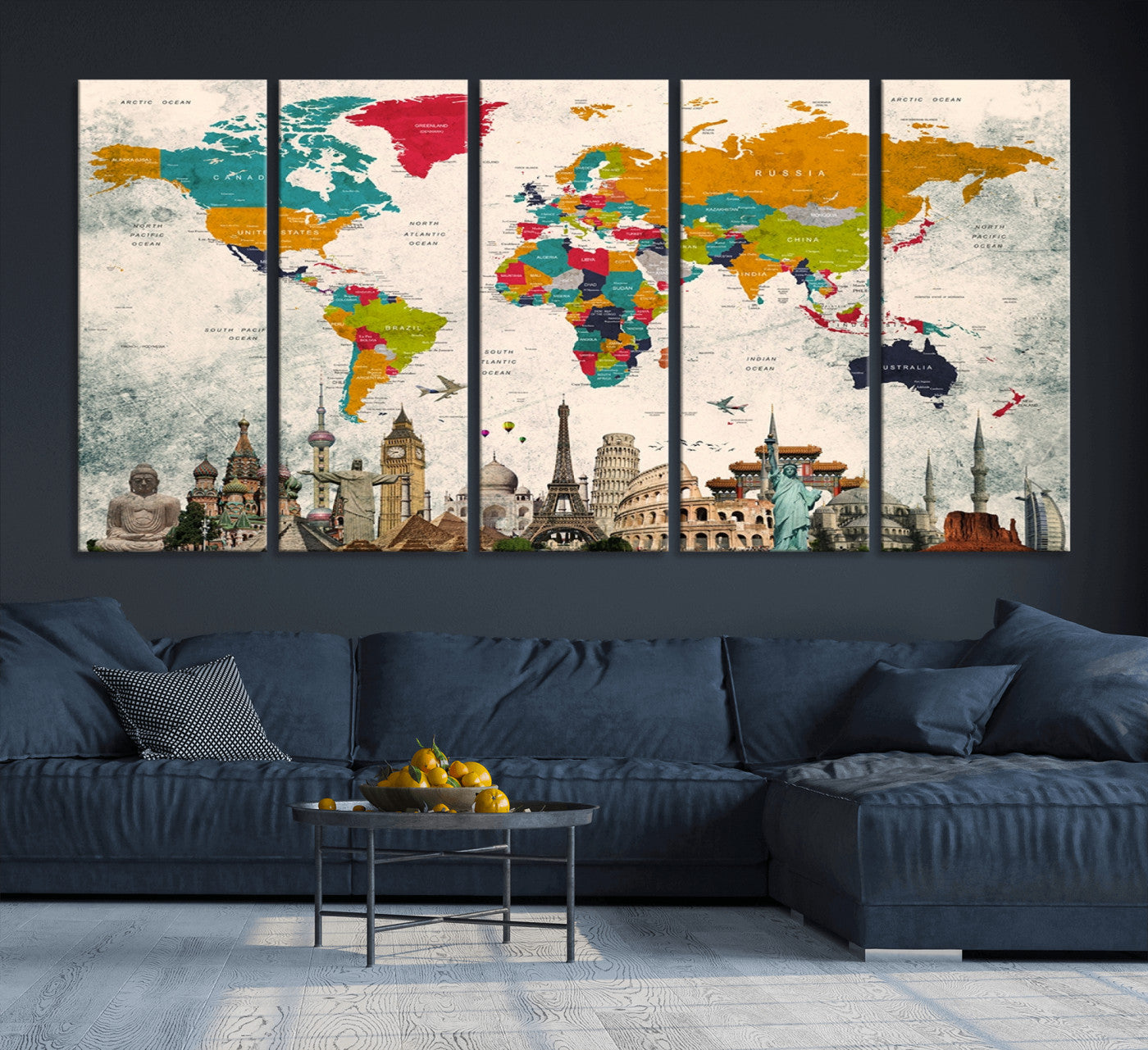 Push Pin World Map Canvas Print – Framed Wall Art for Couples to Track Their Travels – Anniversary Gift or Home Adventure Decor
