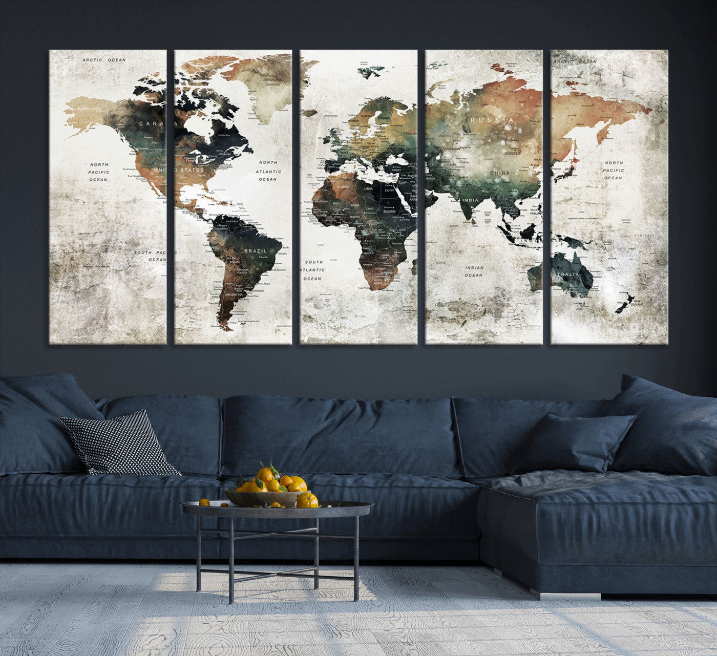 Push Pin World Map Canvas Print – Framed Wall Art for Couples to Track Their Travels – Anniversary Gift or Home Adventure Decor