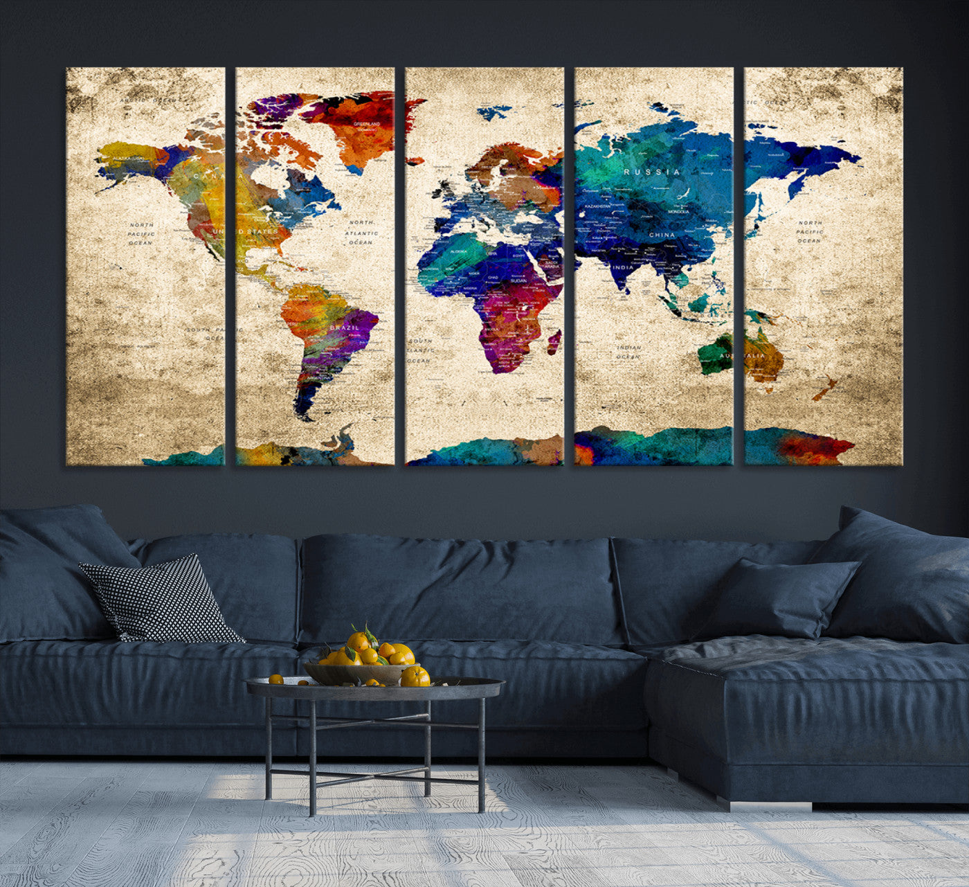Push Pin World Map Canvas Print – Framed Wall Art for Couples to Track Their Travels – Anniversary Gift or Home Adventure Decor