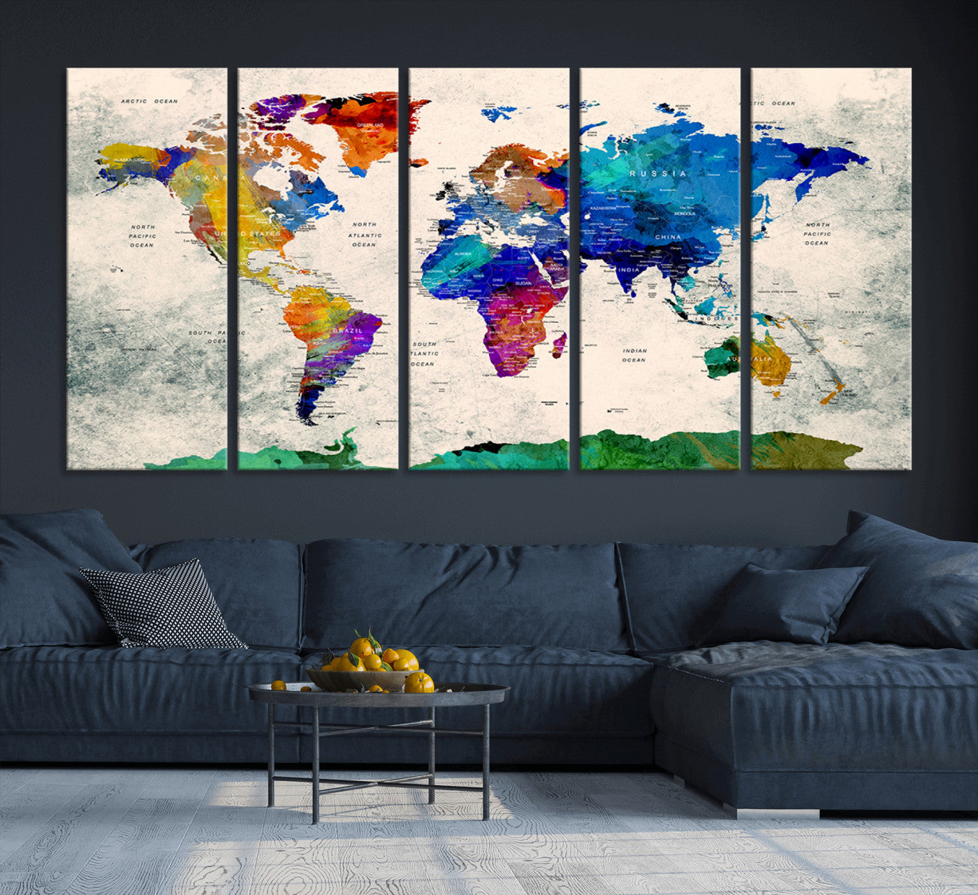 Push Pin World Map Canvas Print – Framed Wall Art for Couples to Track Their Travels – Anniversary Gift or Home Adventure Decor