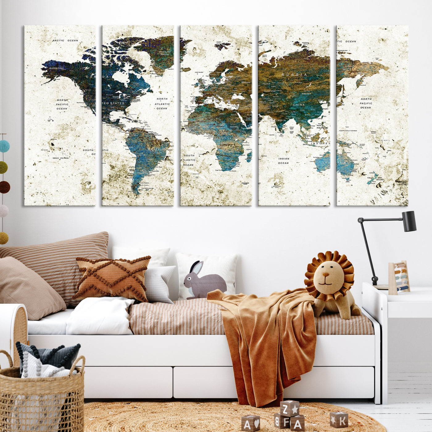 Vintage World Map Wall Art Canvas Print, Framed Rustic Earth Map Art Picture Print, Antique Map Perfect Rustic Vintage Decor Artwork