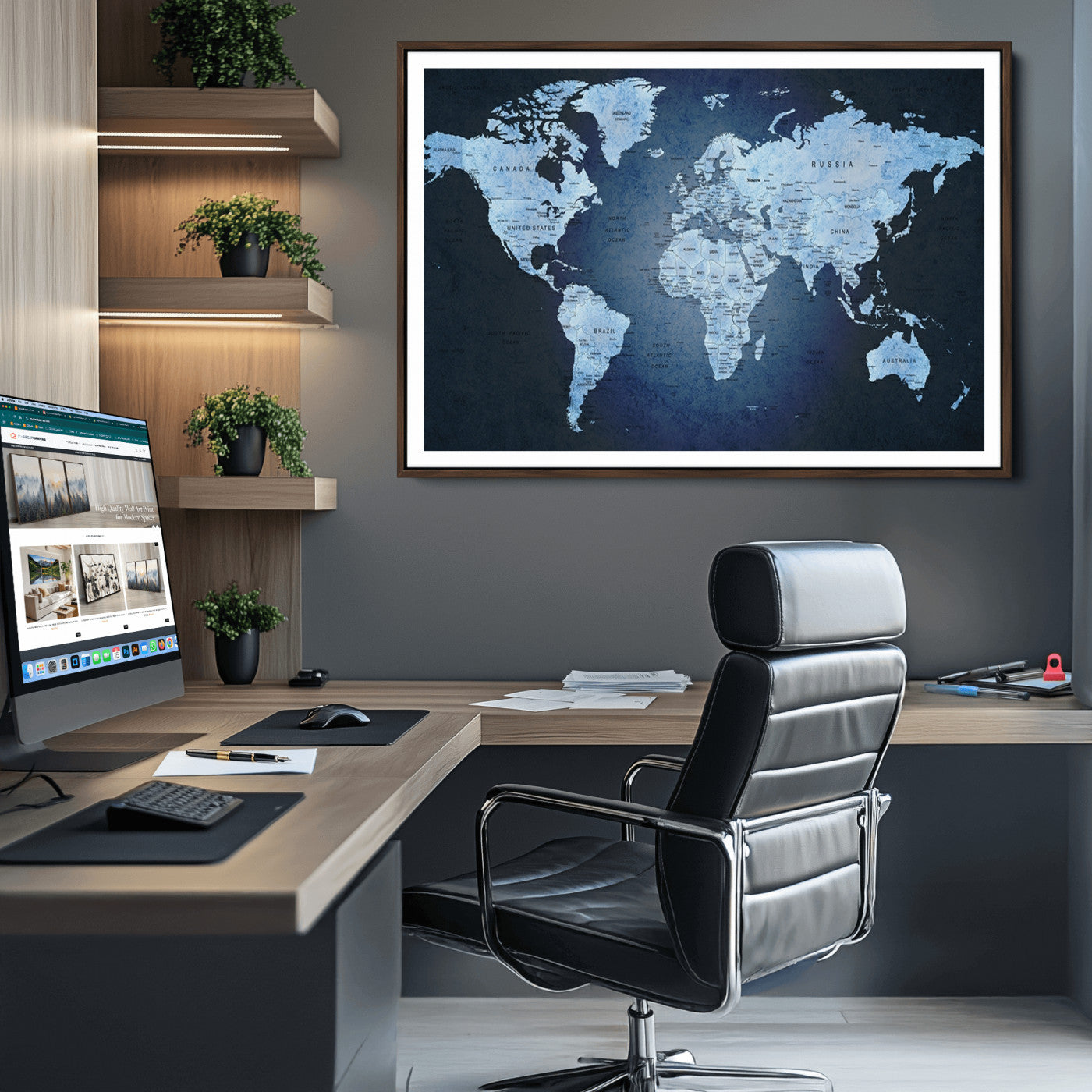 Push Pin World Map Canvas Print – Framed Wall Art for Couples to Track Their Travels – Anniversary Gift or Home Adventure Decor