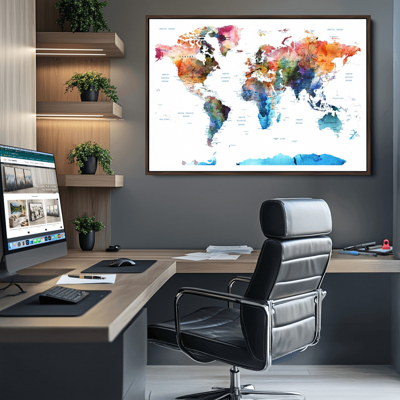 Push Pin World Map Canvas Print – Framed Wall Art for Couples to Track Their Travels – Anniversary Gift or Home Adventure Decor