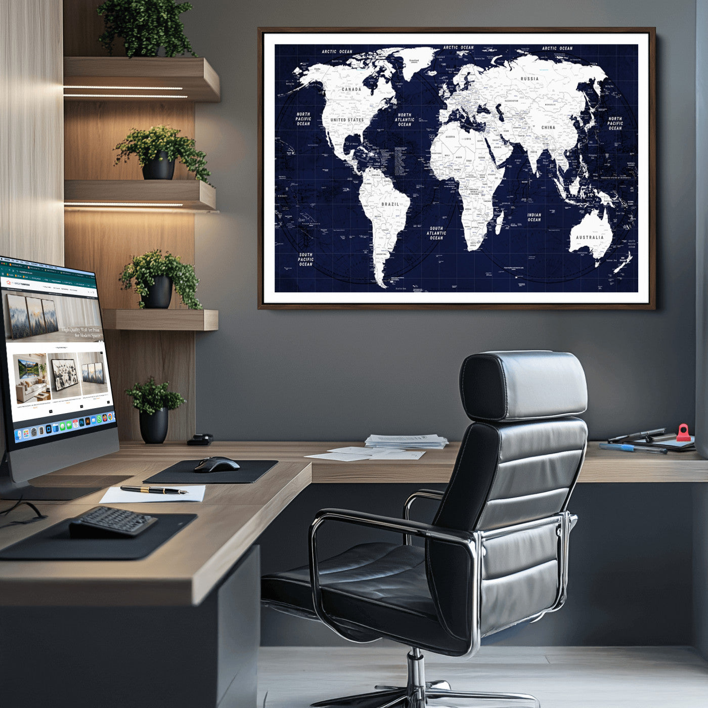 Push Pin World Map Canvas Print – Framed Wall Art for Couples to Track Their Travels – Anniversary Gift or Home Adventure Decor