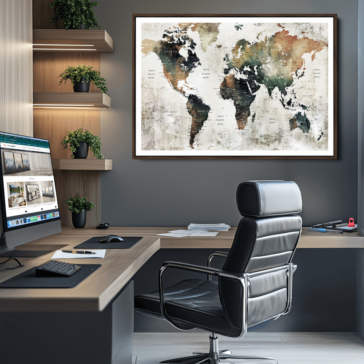 Push Pin World Map Canvas Print – Framed Wall Art for Couples to Track Their Travels – Anniversary Gift or Home Adventure Decor