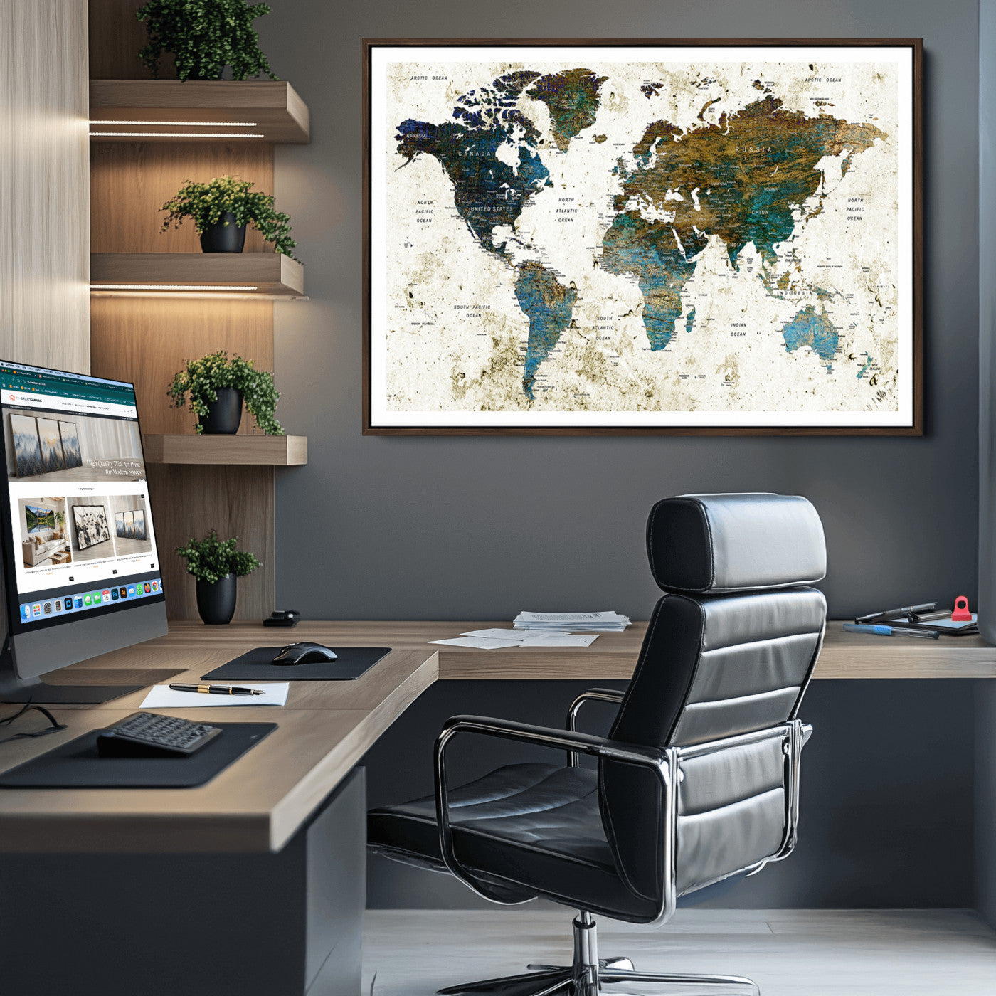 Push Pin World Map Canvas Print – Framed Wall Art for Couples to Track Their Travels – Anniversary Gift or Home Adventure Decor