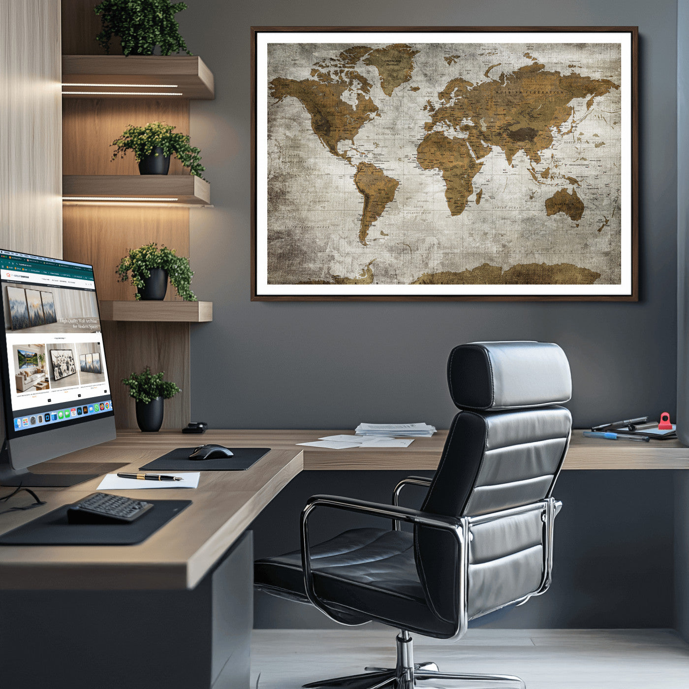 Push Pin World Map Canvas Print – Framed Wall Art for Couples to Track Their Travels – Anniversary Gift or Home Adventure Decor