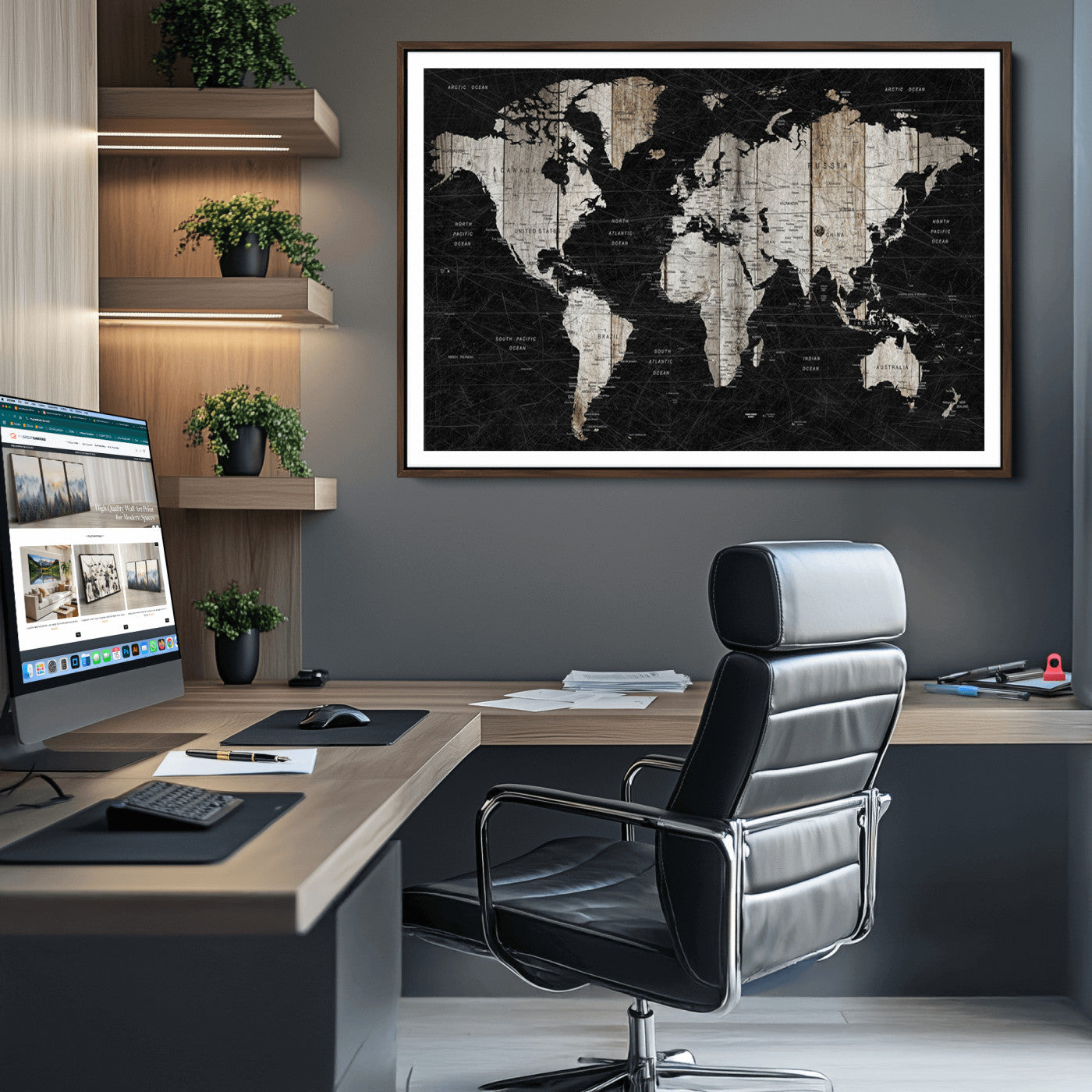 Push Pin World Map Canvas Print – Framed Wall Art for Couples to Track Their Travels – Anniversary Gift or Home Adventure Decor