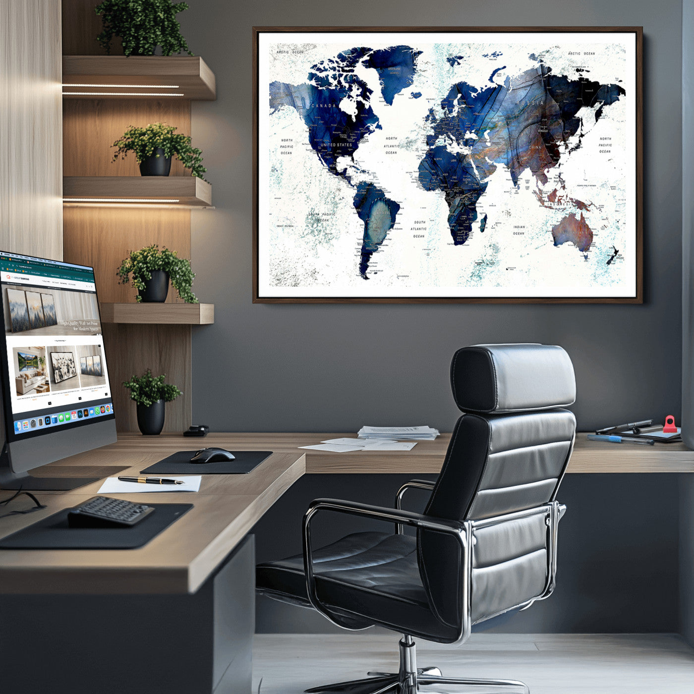 Push Pin World Map Canvas Print – Framed Wall Art for Couples to Track Their Travels – Anniversary Gift or Home Adventure Decor