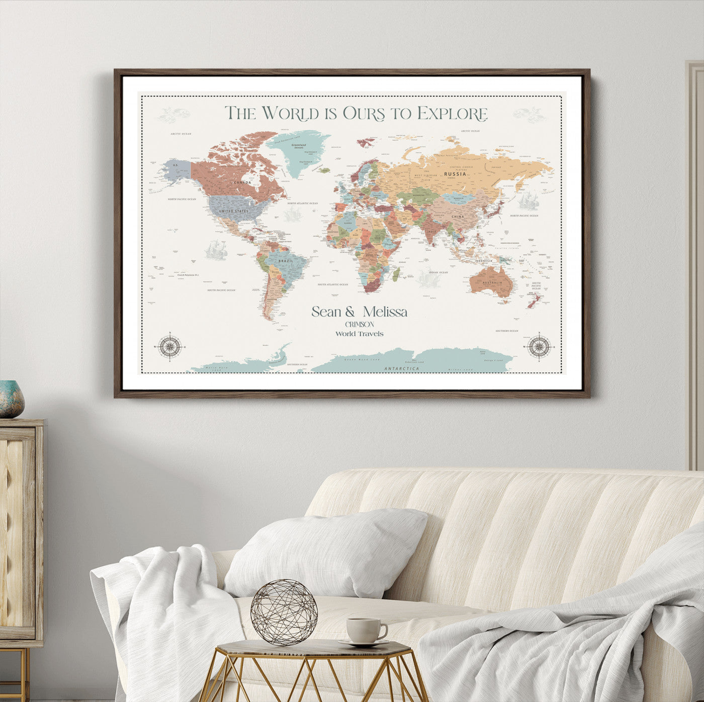90968866-MGC-FP-40x30-Custom Push Pin World Map Wall Canvas Print – Personalized Travel Tracker with Pins – Framed Large Multi-Size Canvas for Home Office Decor