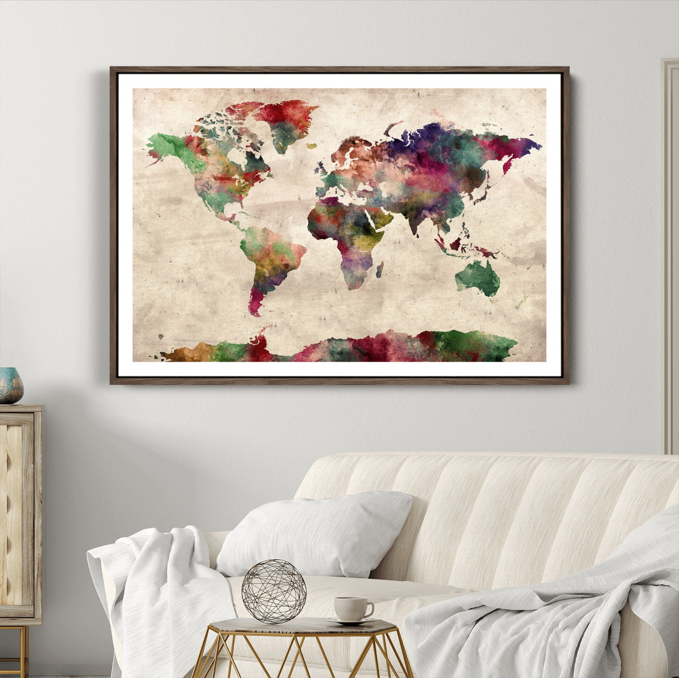 Push Pin World Map Canvas Print – Framed Wall Art for Couples to Track Their Travels – Anniversary Gift or Home Adventure Decor