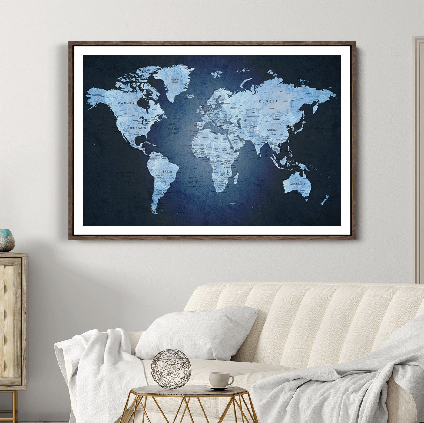 Push Pin World Map Canvas Print – Framed Wall Art for Couples to Track Their Travels – Anniversary Gift or Home Adventure Decor