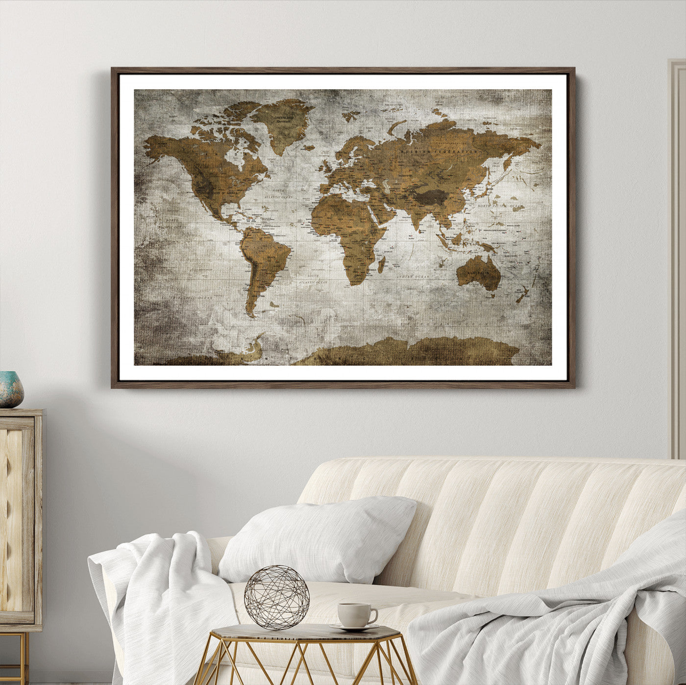 Push Pin World Map Canvas Print – Framed Wall Art for Couples to Track Their Travels – Anniversary Gift or Home Adventure Decor