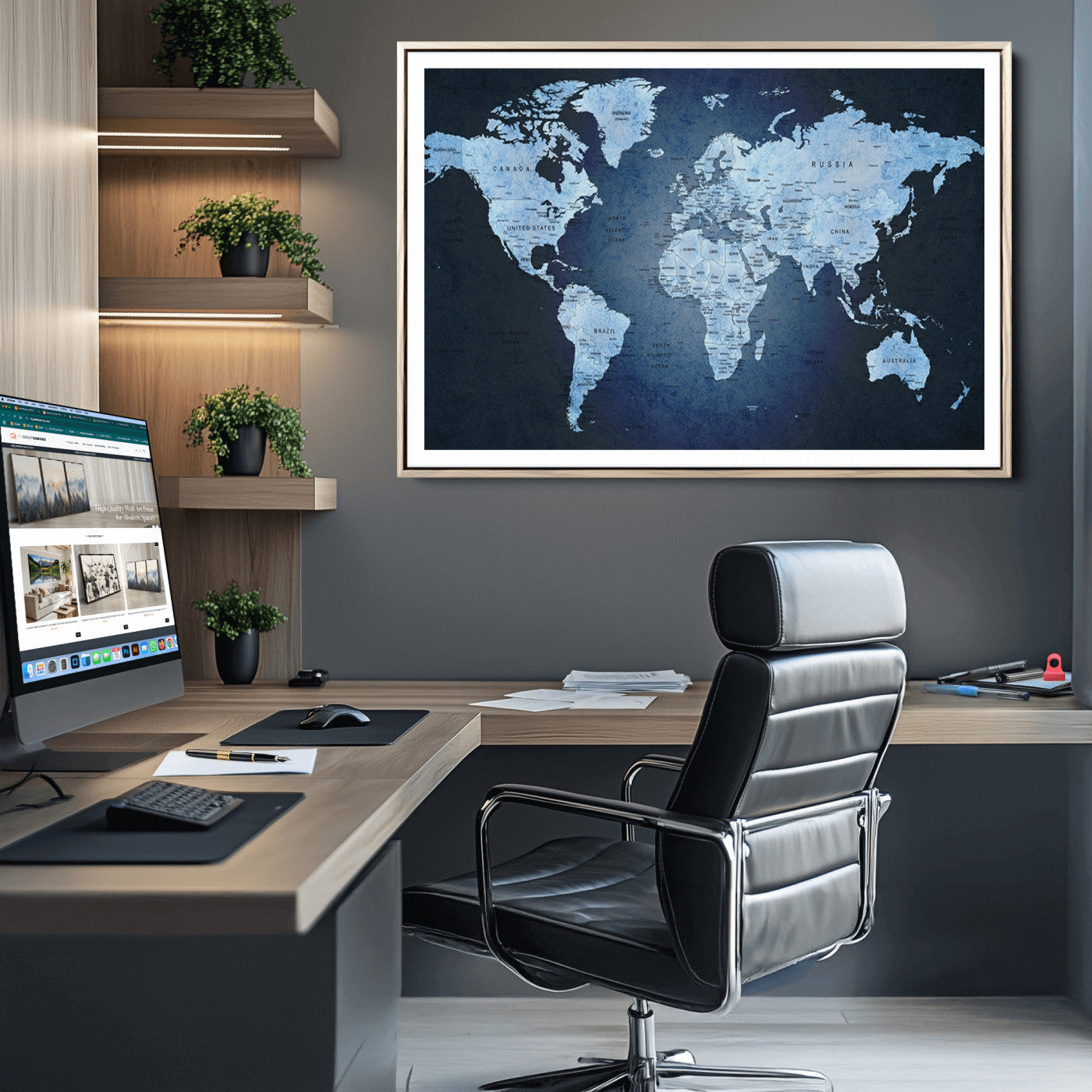 Push Pin World Map Canvas Print – Framed Wall Art for Couples to Track Their Travels – Anniversary Gift or Home Adventure Decor