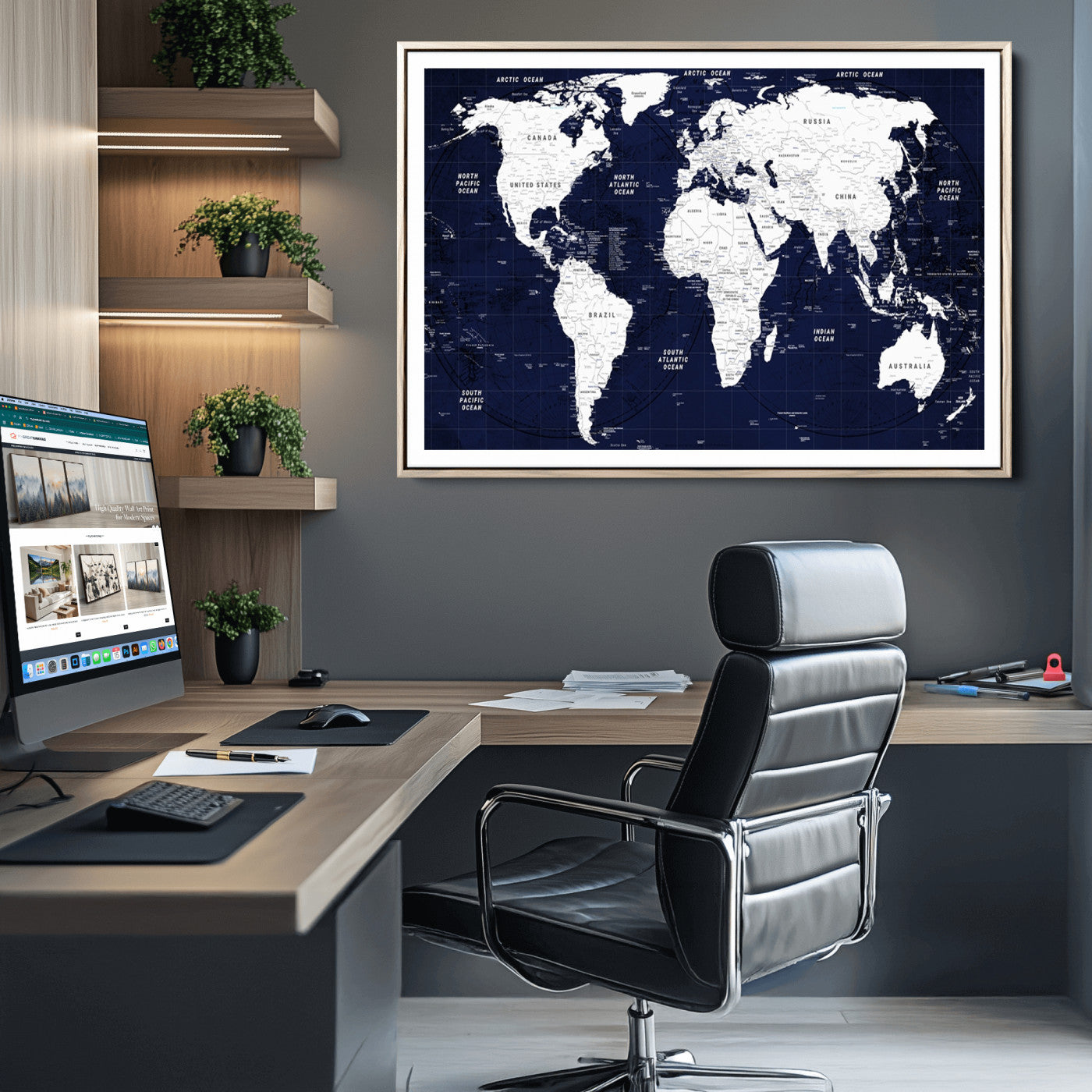 Push Pin World Map Canvas Print – Framed Wall Art for Couples to Track Their Travels – Anniversary Gift or Home Adventure Decor