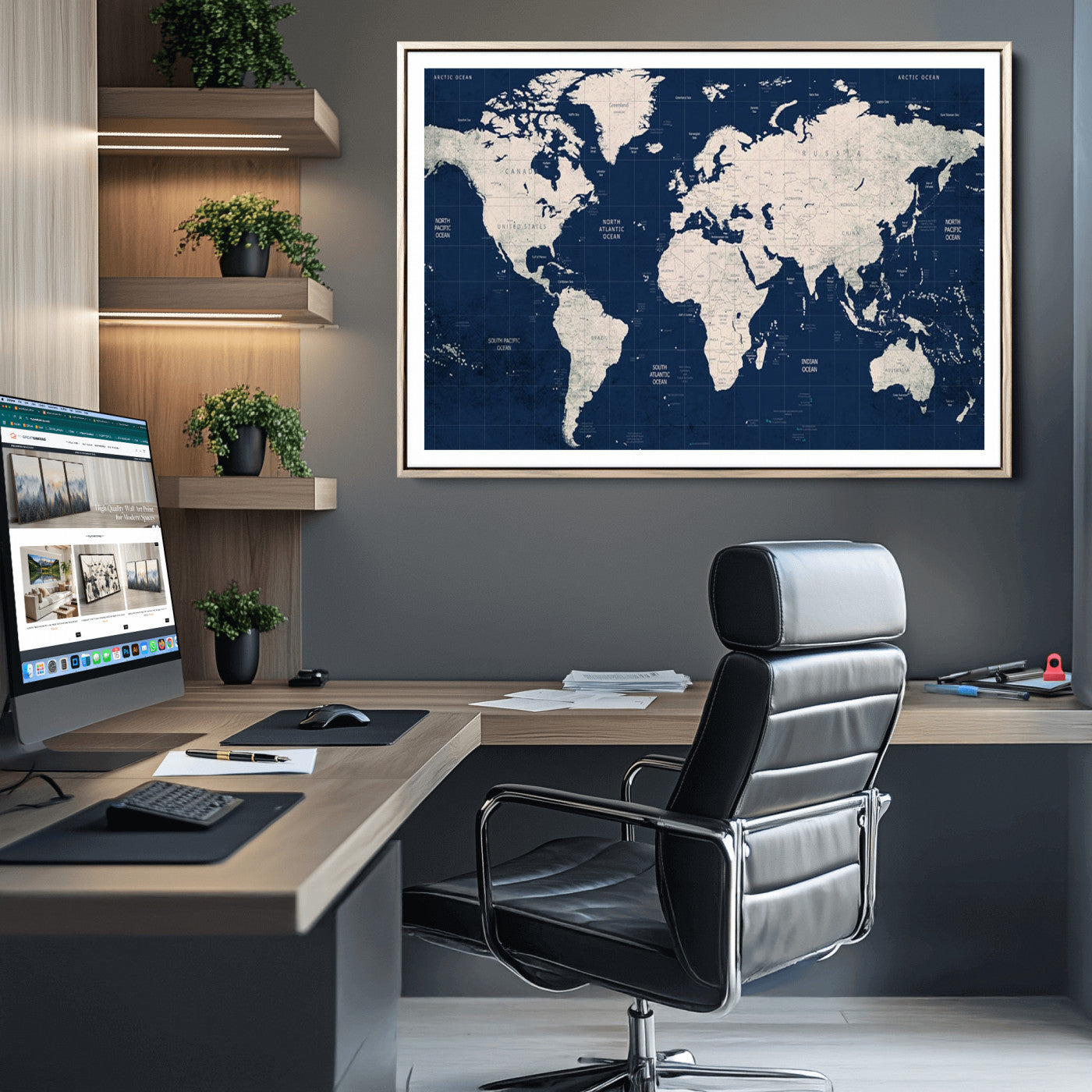 Push Pin World Map Canvas Print – Framed Wall Art for Couples to Track Their Travels – Anniversary Gift or Home Adventure Decor