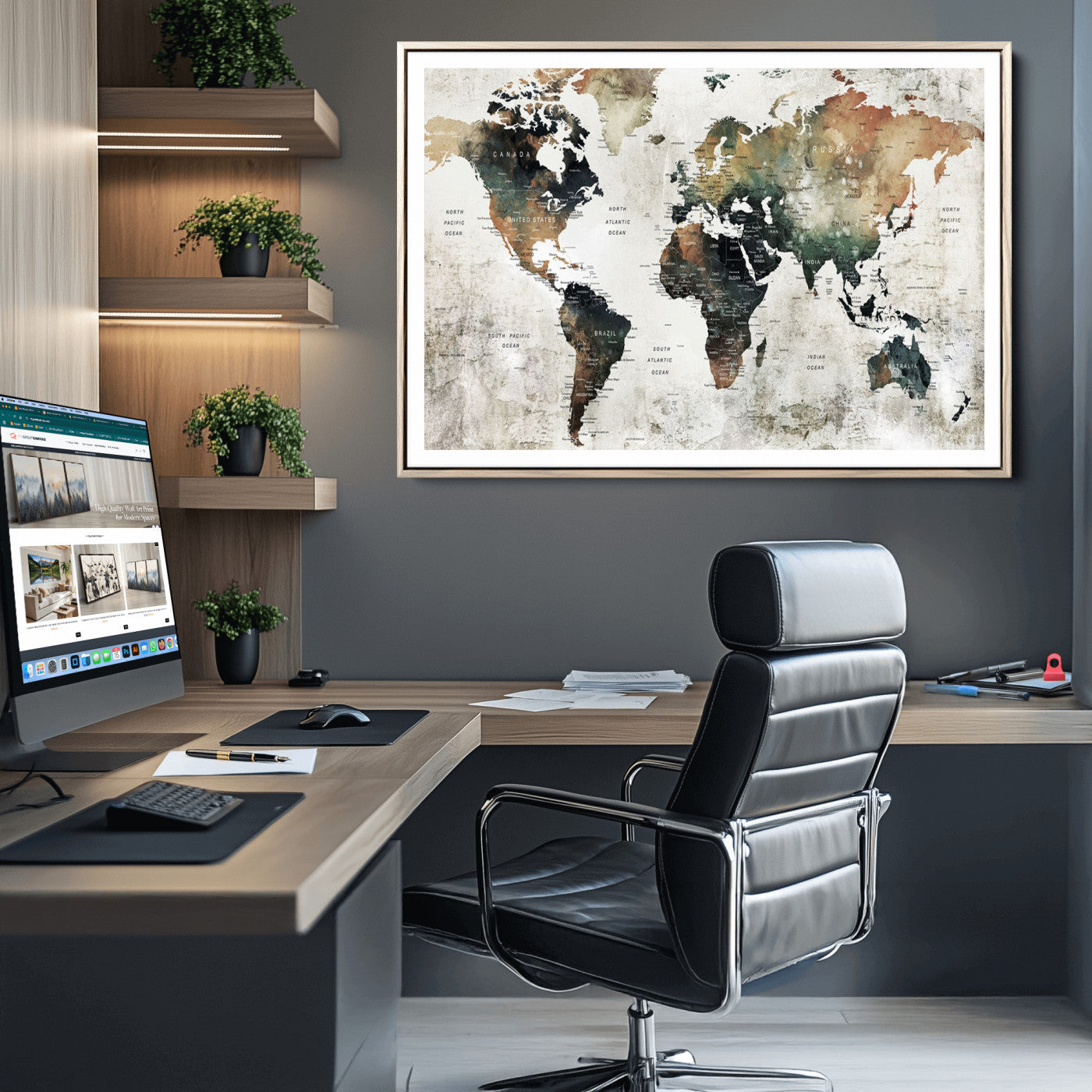 Push Pin World Map Canvas Print – Framed Wall Art for Couples to Track Their Travels – Anniversary Gift or Home Adventure Decor