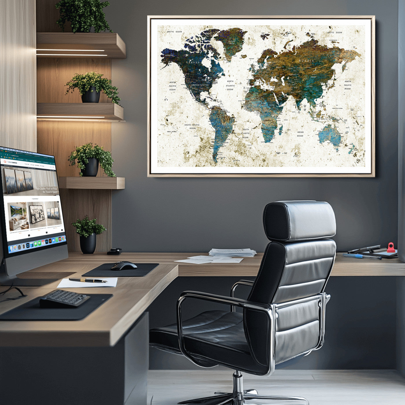 Push Pin World Map Canvas Print – Framed Wall Art for Couples to Track Their Travels – Anniversary Gift or Home Adventure Decor