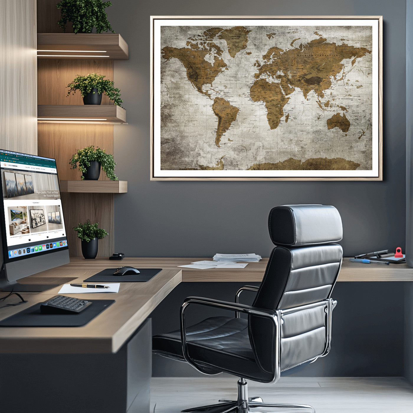Push Pin World Map Canvas Print – Framed Wall Art for Couples to Track Their Travels – Anniversary Gift or Home Adventure Decor