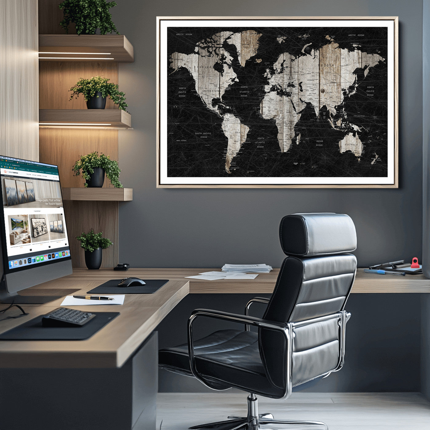Push Pin World Map Canvas Print – Framed Wall Art for Couples to Track Their Travels – Anniversary Gift or Home Adventure Decor