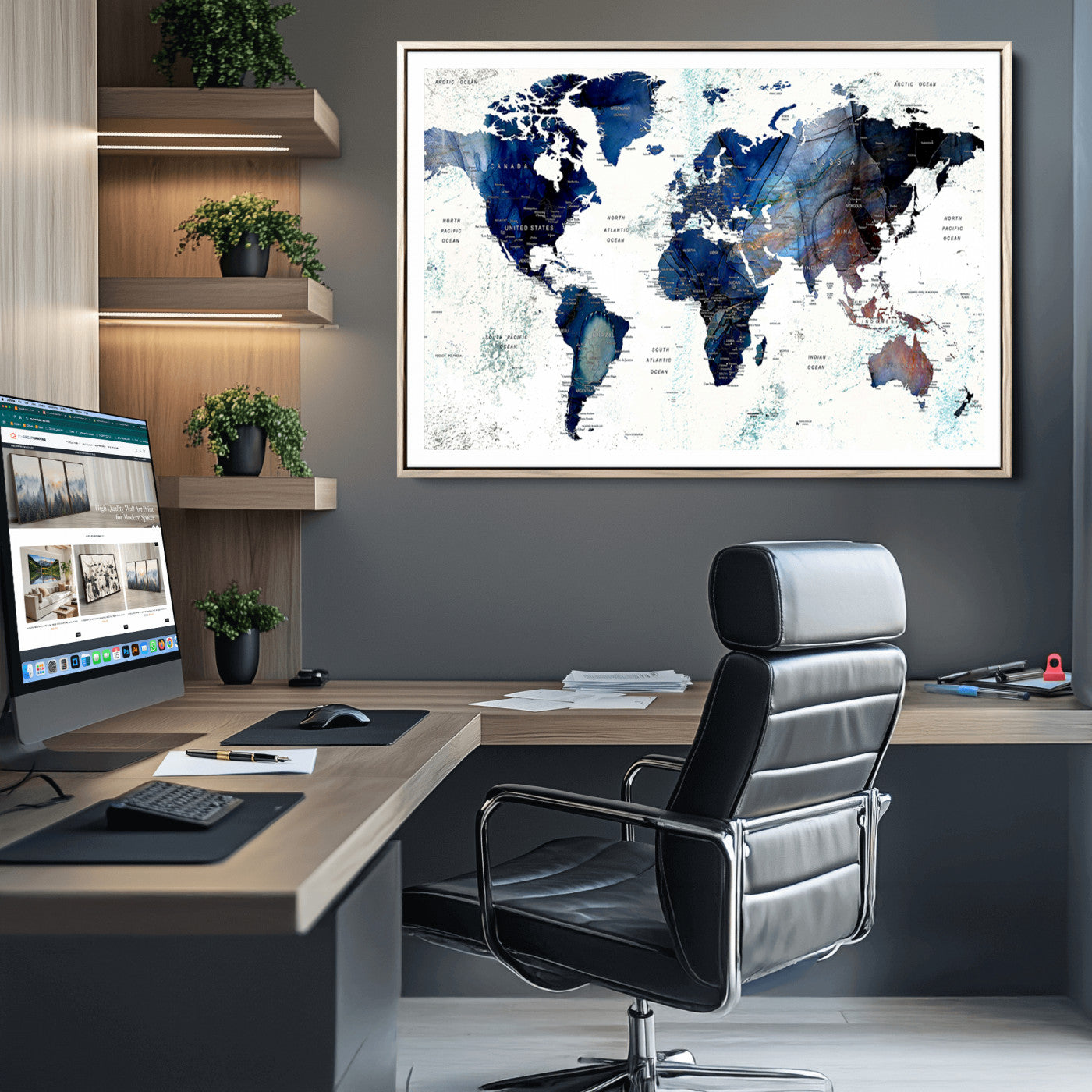 Push Pin World Map Canvas Print – Framed Wall Art for Couples to Track Their Travels – Anniversary Gift or Home Adventure Decor
