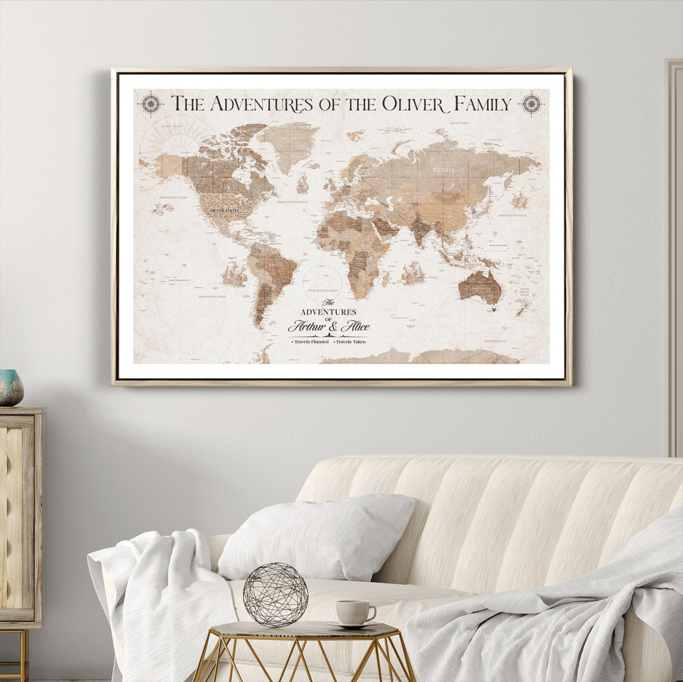 58395047-MGV-CV-36X24-Personalized Framed World Map Canvas Wall Art Print – Custom Push Pin Travel Tracker Lover - Custom World Map on Canvas